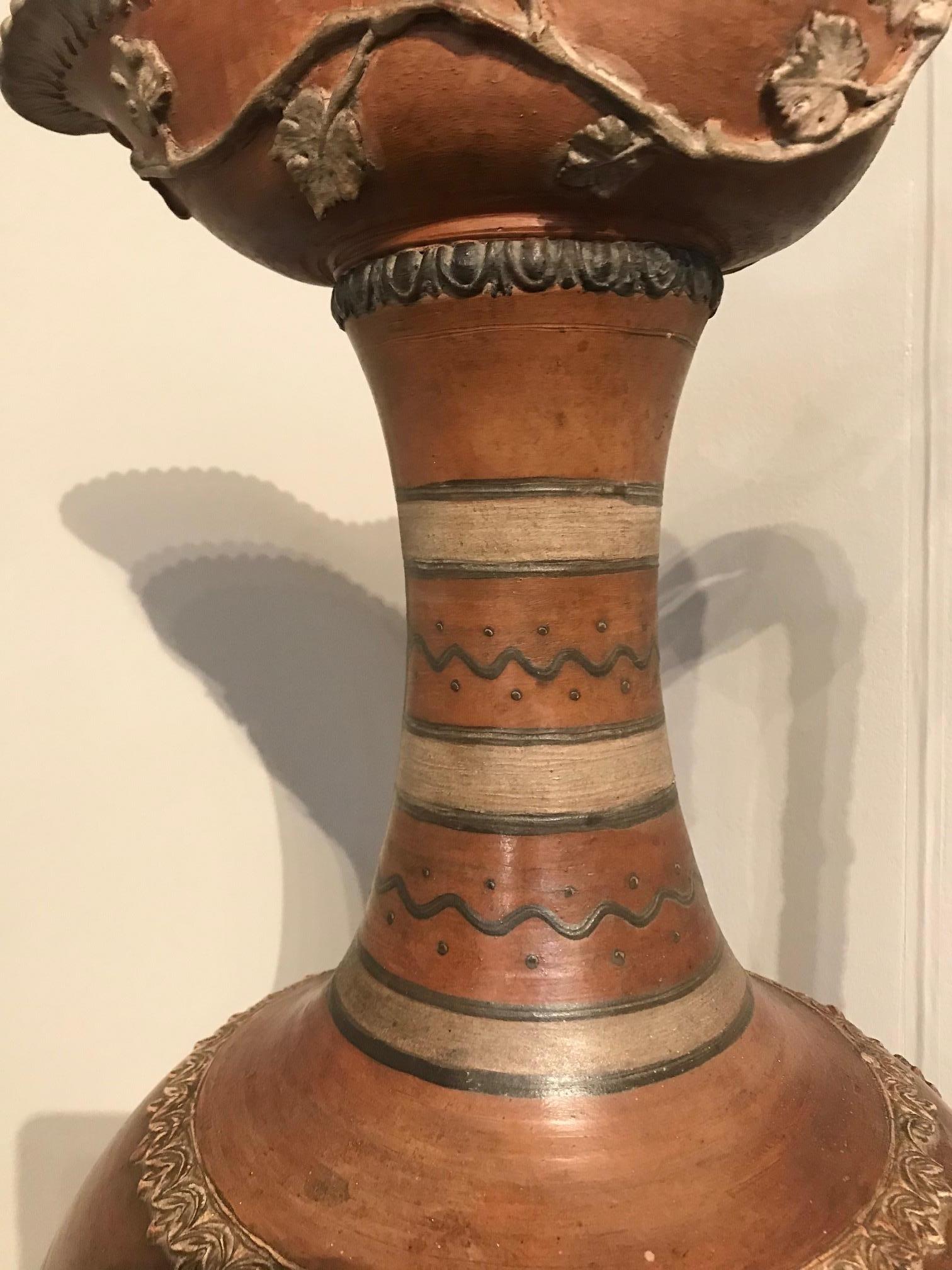 French Etruscan Style Terracotta Ewer with Wine Leaf Motifs
