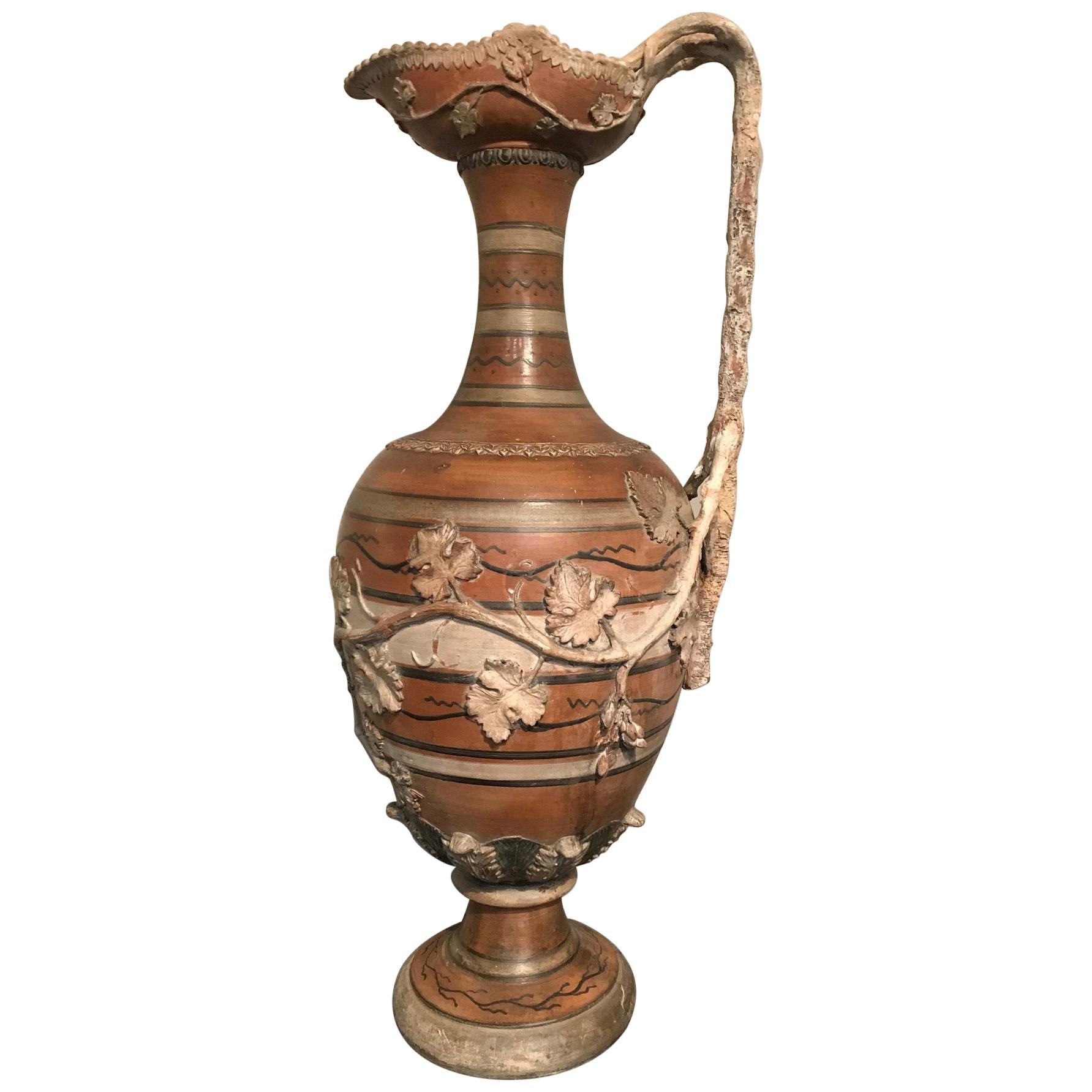 Etruscan Style Terracotta Ewer with Wine Leaf Motifs