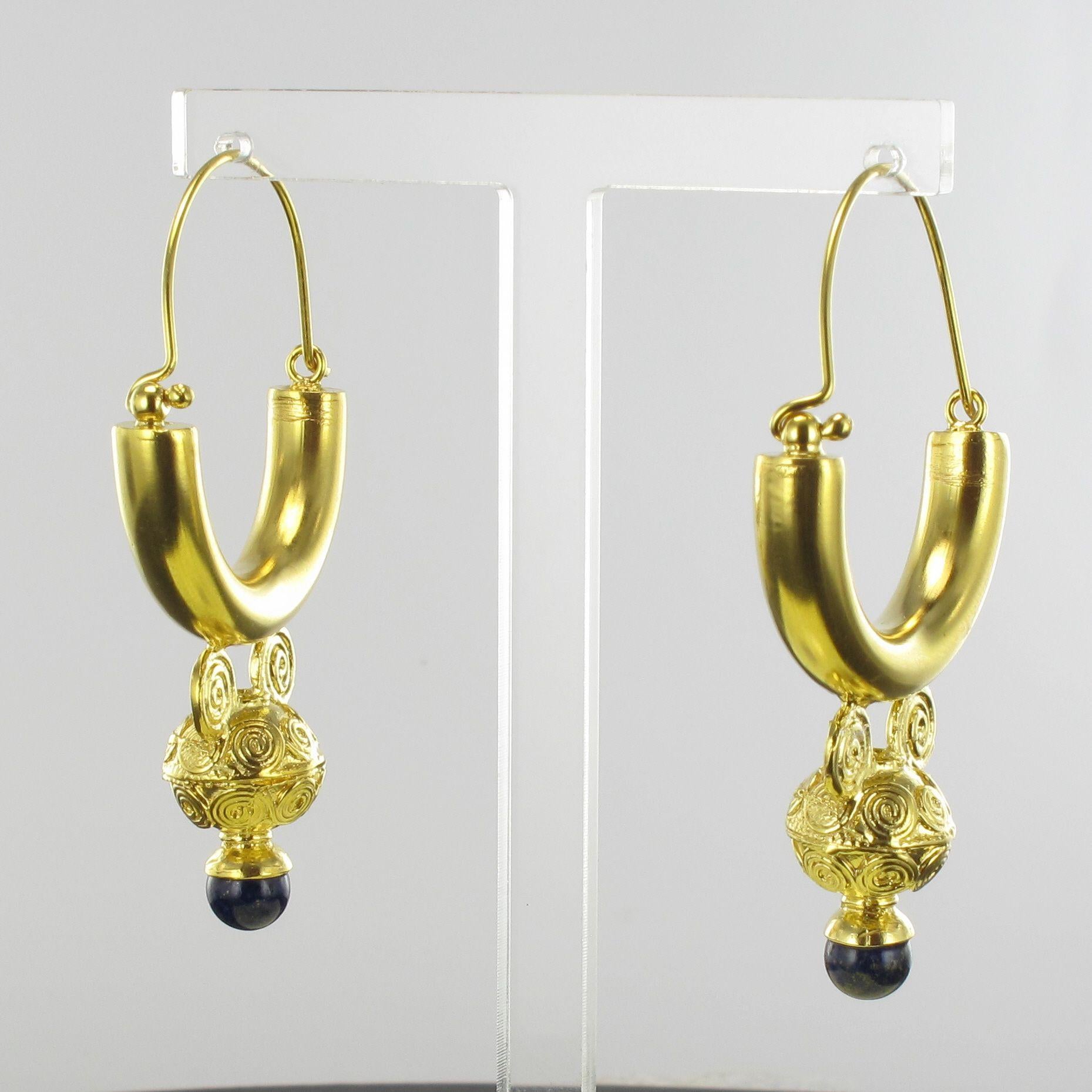 Etruscan Style Vermeil Creole Earrings In New Condition In Poitiers, FR