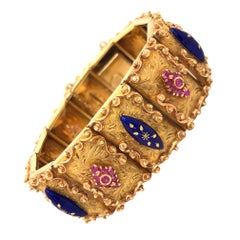 Etruscan Styled Vendoraffa Ruby and Enamel 18 Karat Yellow Gold Italian Bracelet