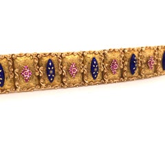 Etruscan Styled Vendoraffa Ruby and Enamel 18 Karat Yellow Gold Italian Bracelet