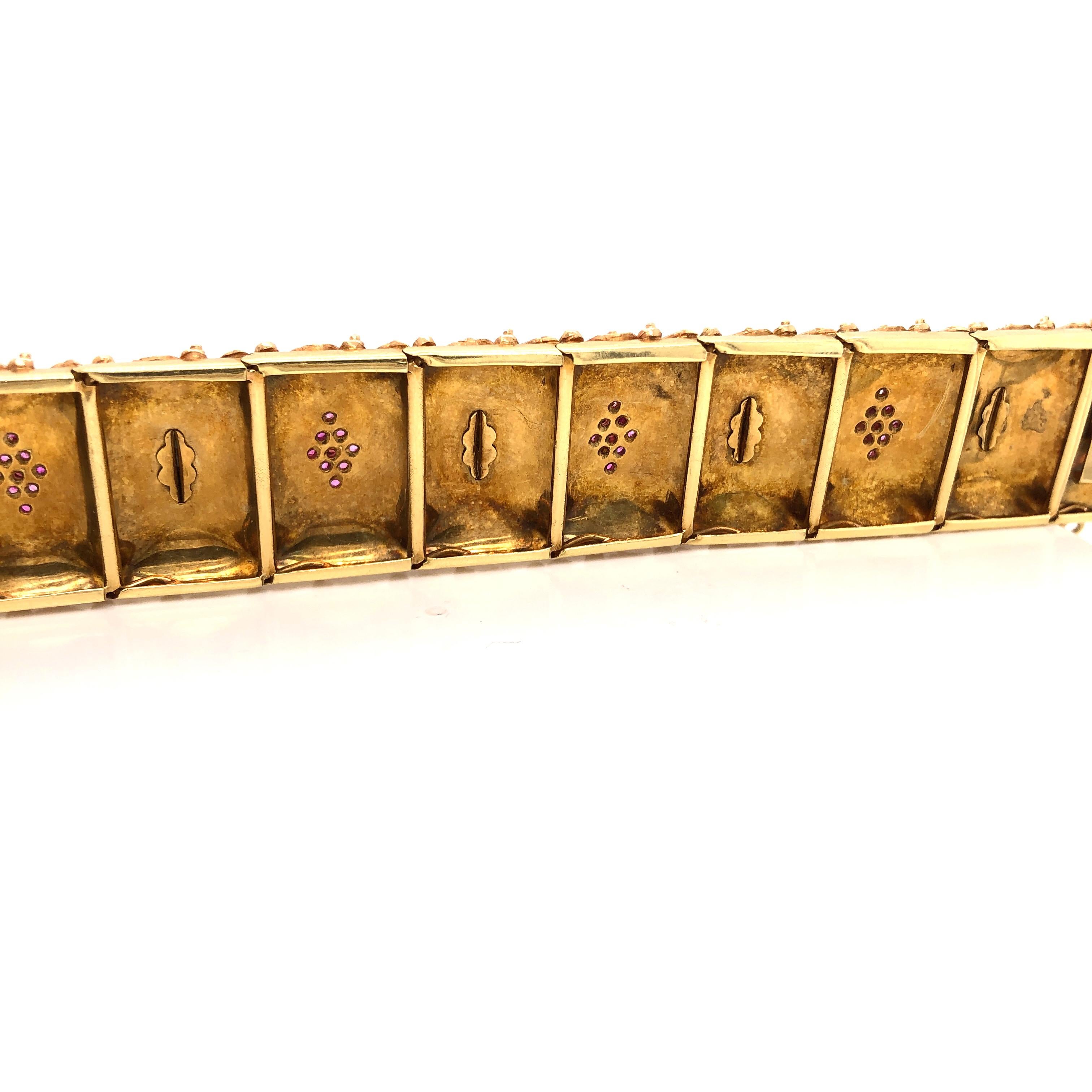 Modern Etruscan Styled Vendoraffa Ruby and Enamel 18 Karat Yellow Gold Italian Bracelet