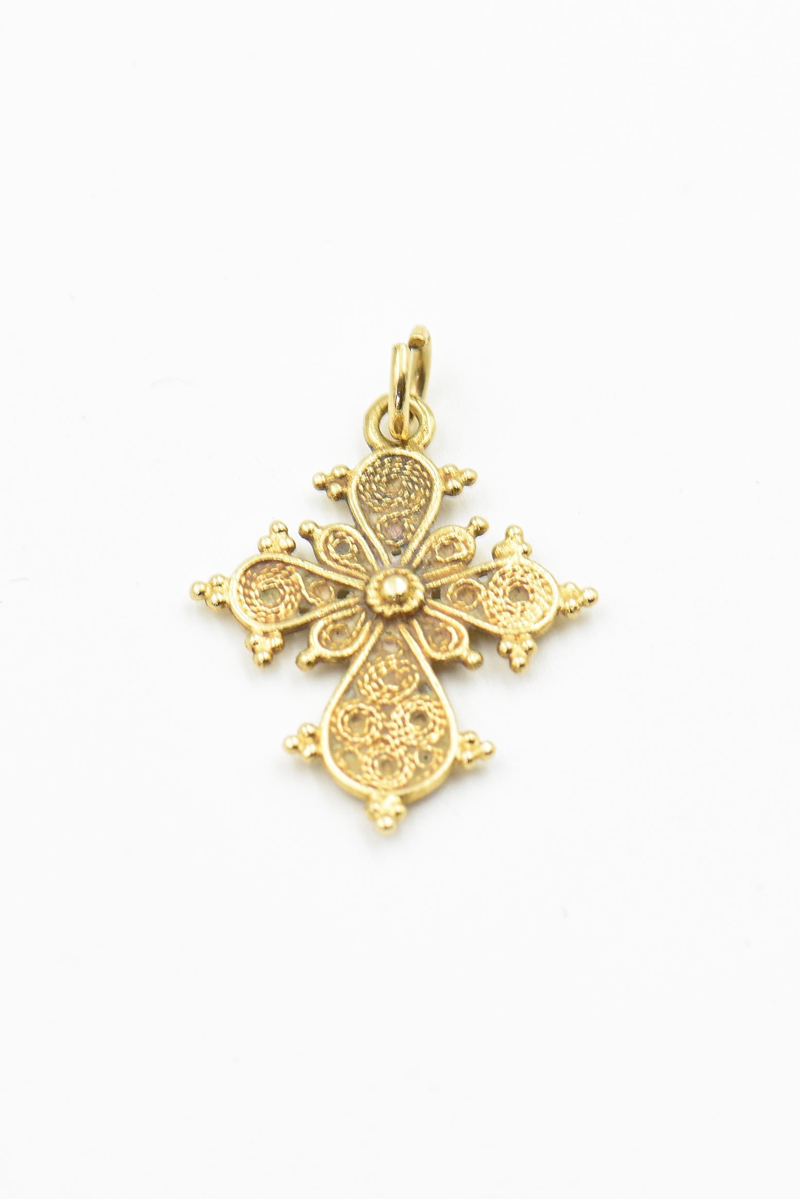 Etruscan Yellow Gold Cross Pendant for Necklace or Charm For Sale 1