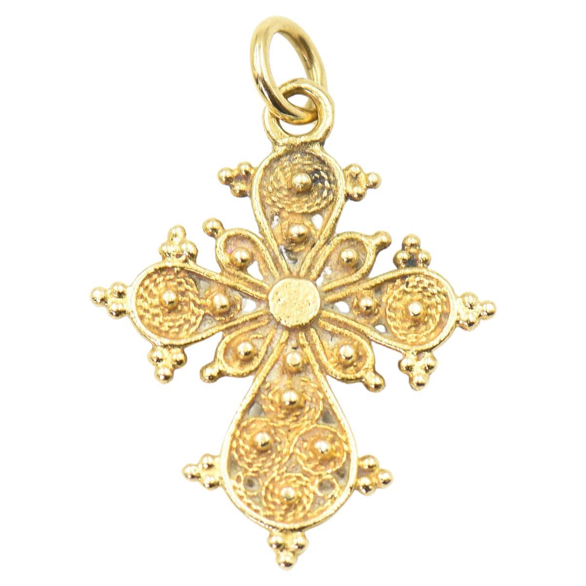 Etruscan Yellow Gold Cross Pendant for Necklace or Charm