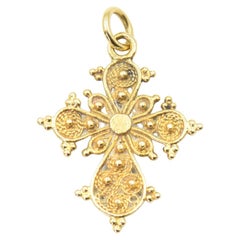 Vintage Etruscan Yellow Gold Cross Pendant for Necklace or Charm