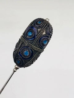 Etrusion, Enamel Handmade, Sterling Hat Pin, Enamel, circa 1870