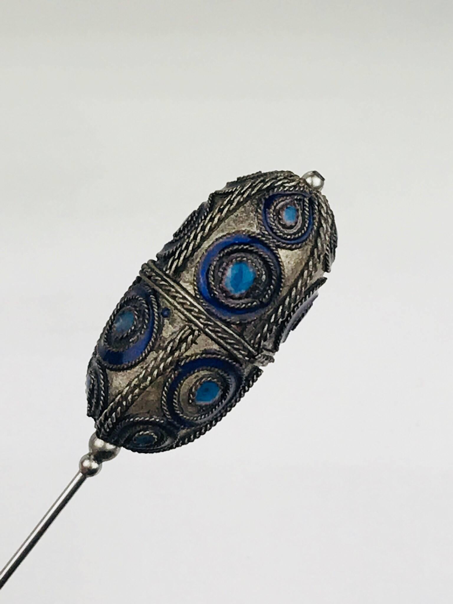 Etrusion, Enamel Handmade, Sterling Hat Pin, Enamel, circa 1870 For Sale 1