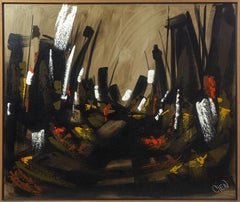 Etta Benjamin Cien Untitled Abstract 1950s Signed Oil Painting on Canvas Framed