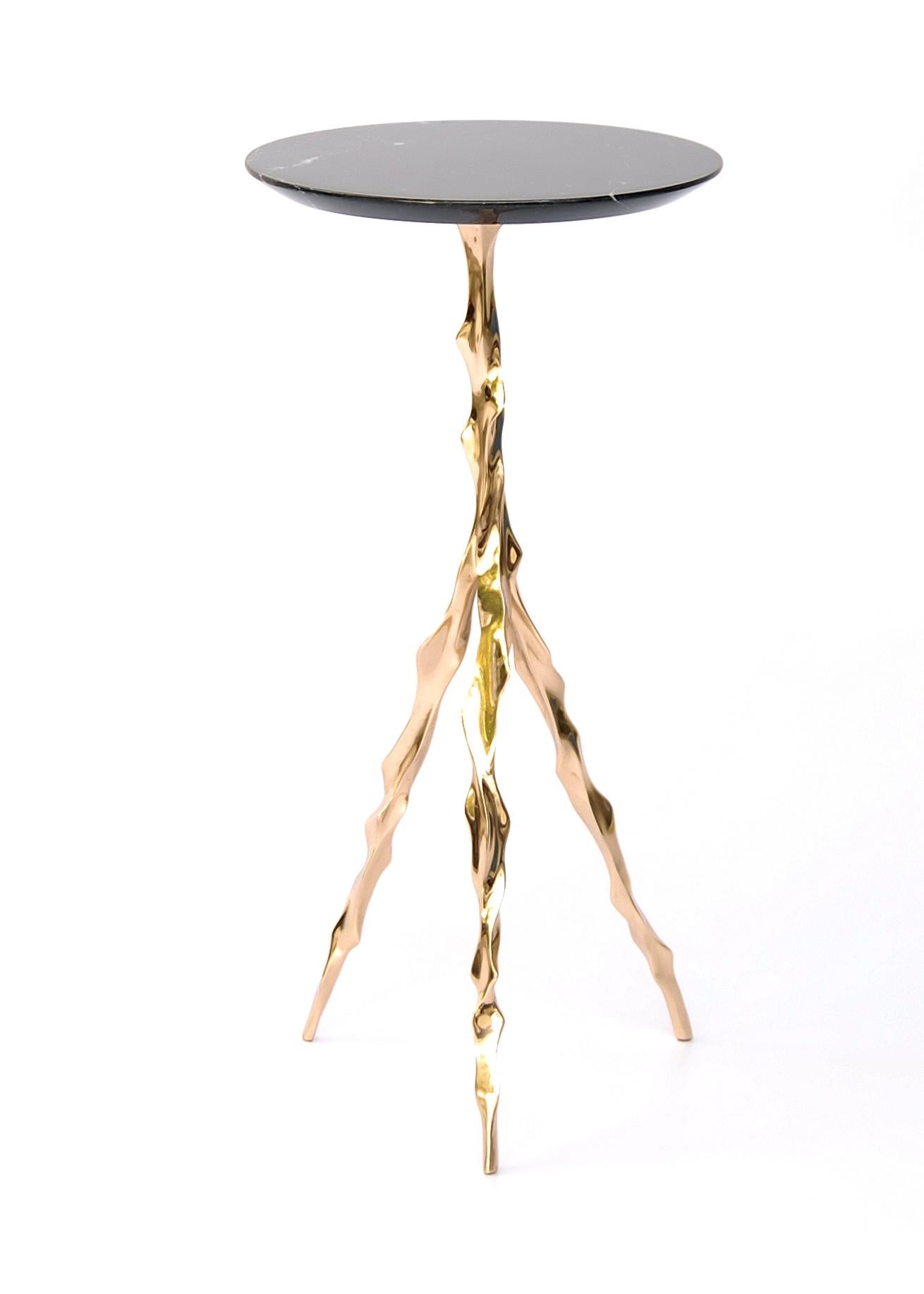 Modern Etta Drink Table with Nero Marquina Marble Top by Fakasaka Design For Sale