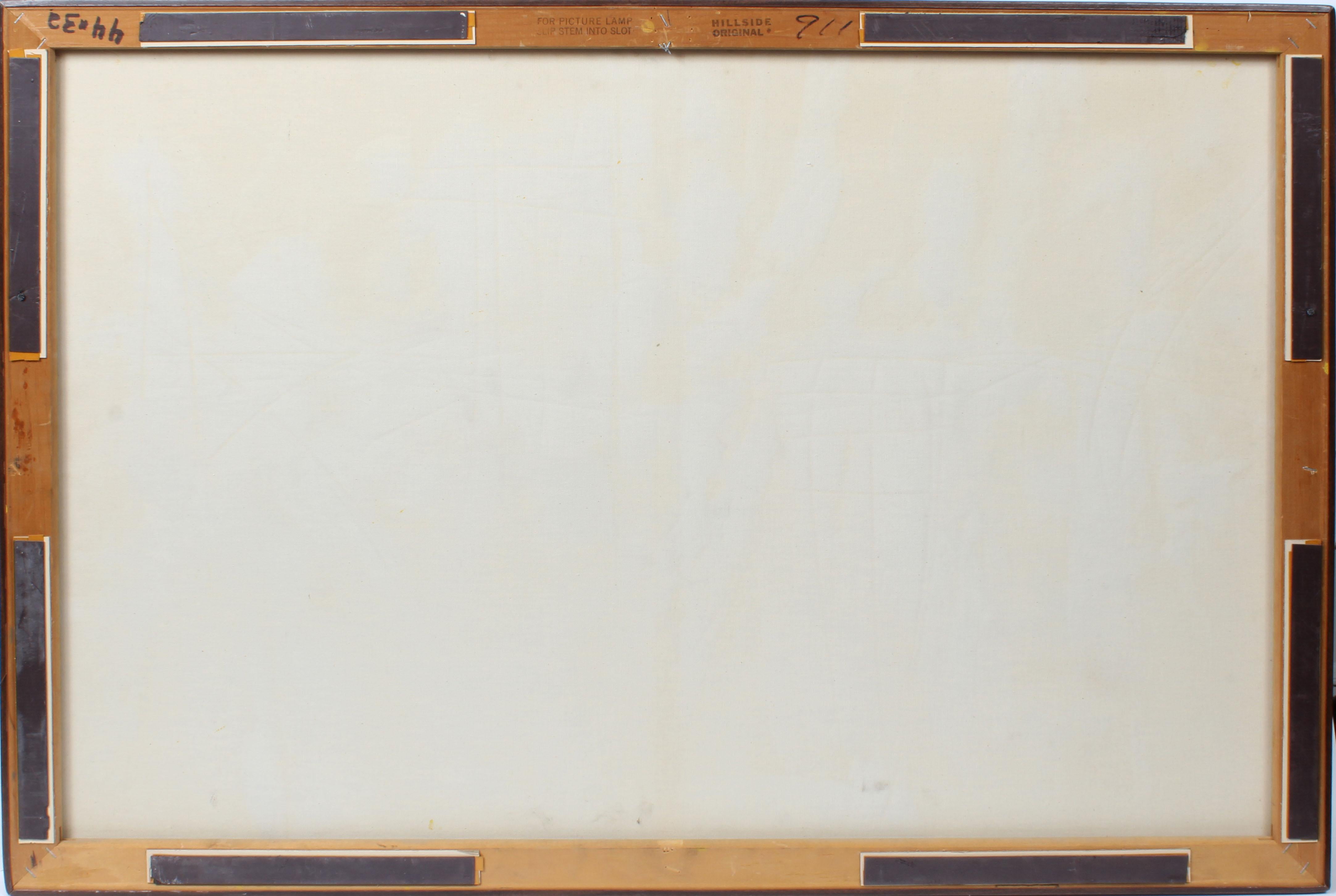 Vintage American Mid Century Modern Abstract California Oil Painting, Etta Cien - Beige Abstract Painting by Etta Benjamin Cien
