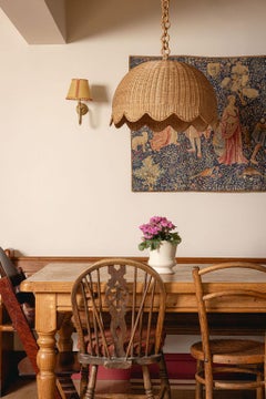 Etta Scalloped Rattan Pendant Shade, Oak Finish