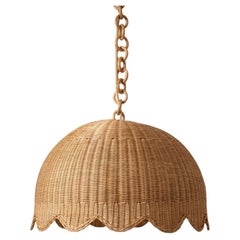Etta Scalloped Rattan Pendant Shade, Oak Finish