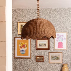 Etta Scalloped Rattan Pendant Shade, Large Teak