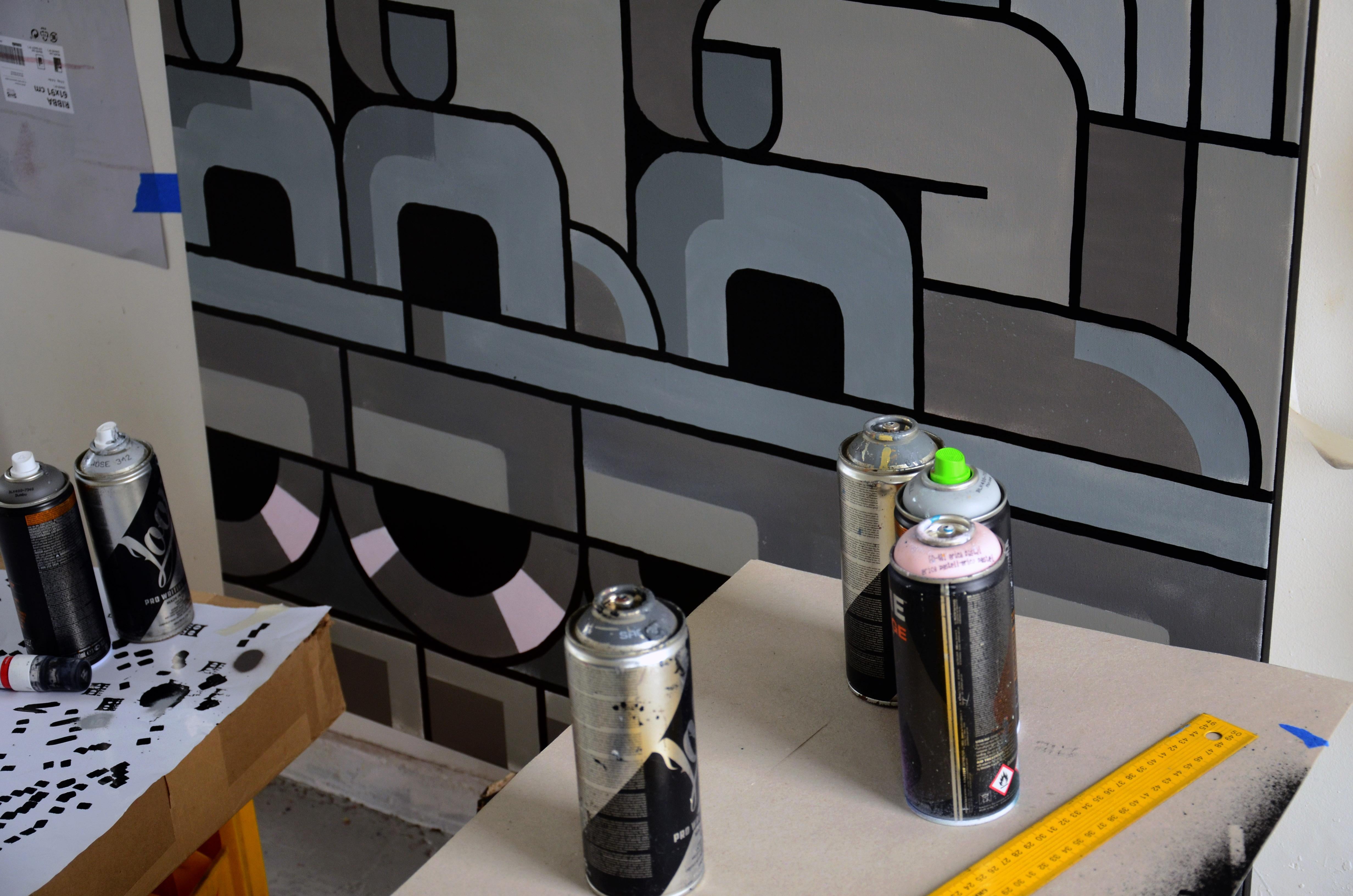 Acryl-Sprühfarbe und Marker auf Leinwand von prominenter Urban Artist - 
