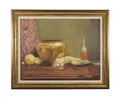 Antique Still Life with Vase, Bottle and Vegetables, Early 20th Century Impressionist