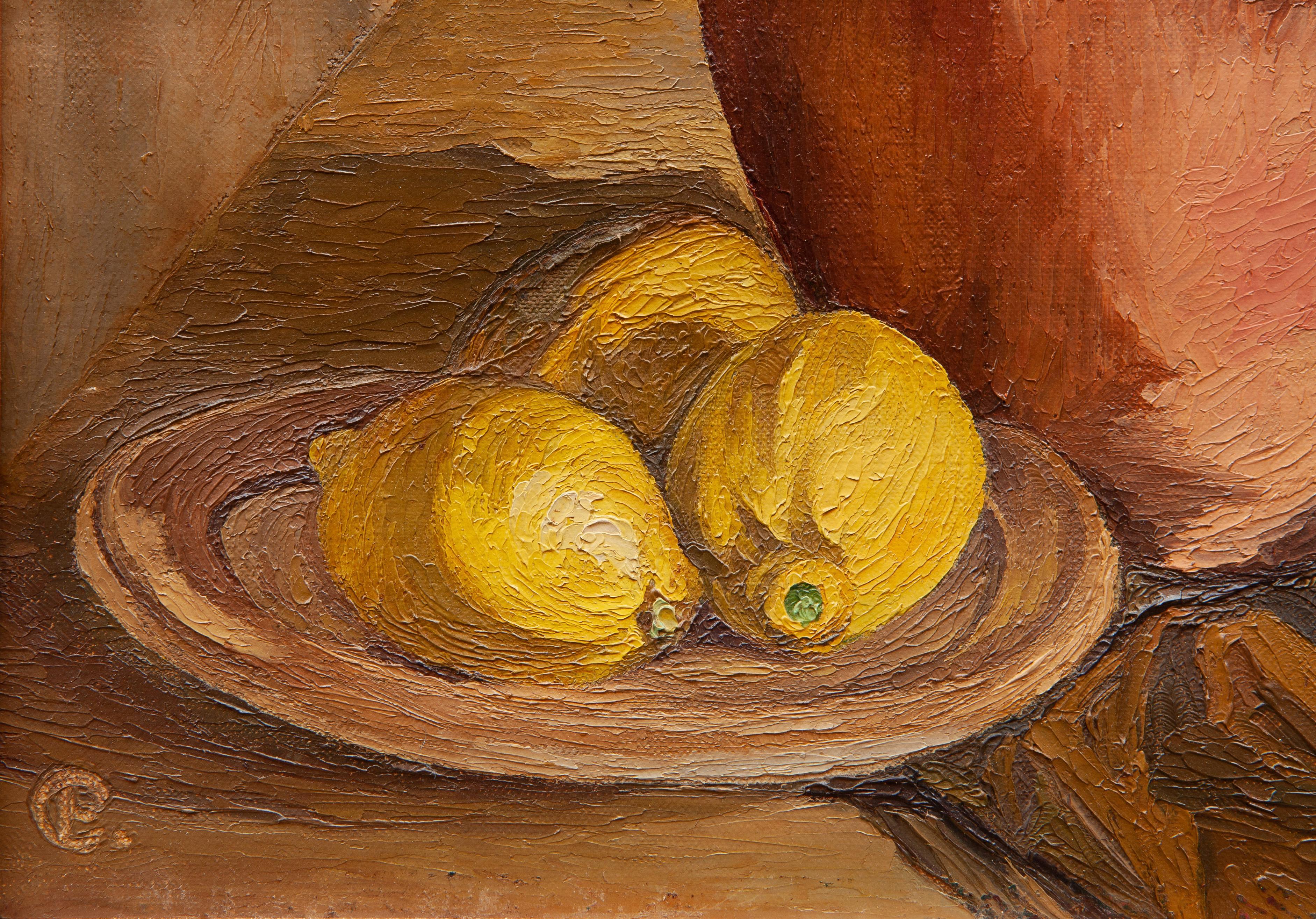 Ettore Cosomati (1871-1960) Still life of Marigolds with lemons and pipe For Sale 2
