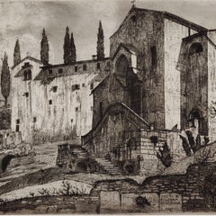 Acquaforte Chiesa di Santa Libera a Verona 1923 di Ettore Fagiuoli