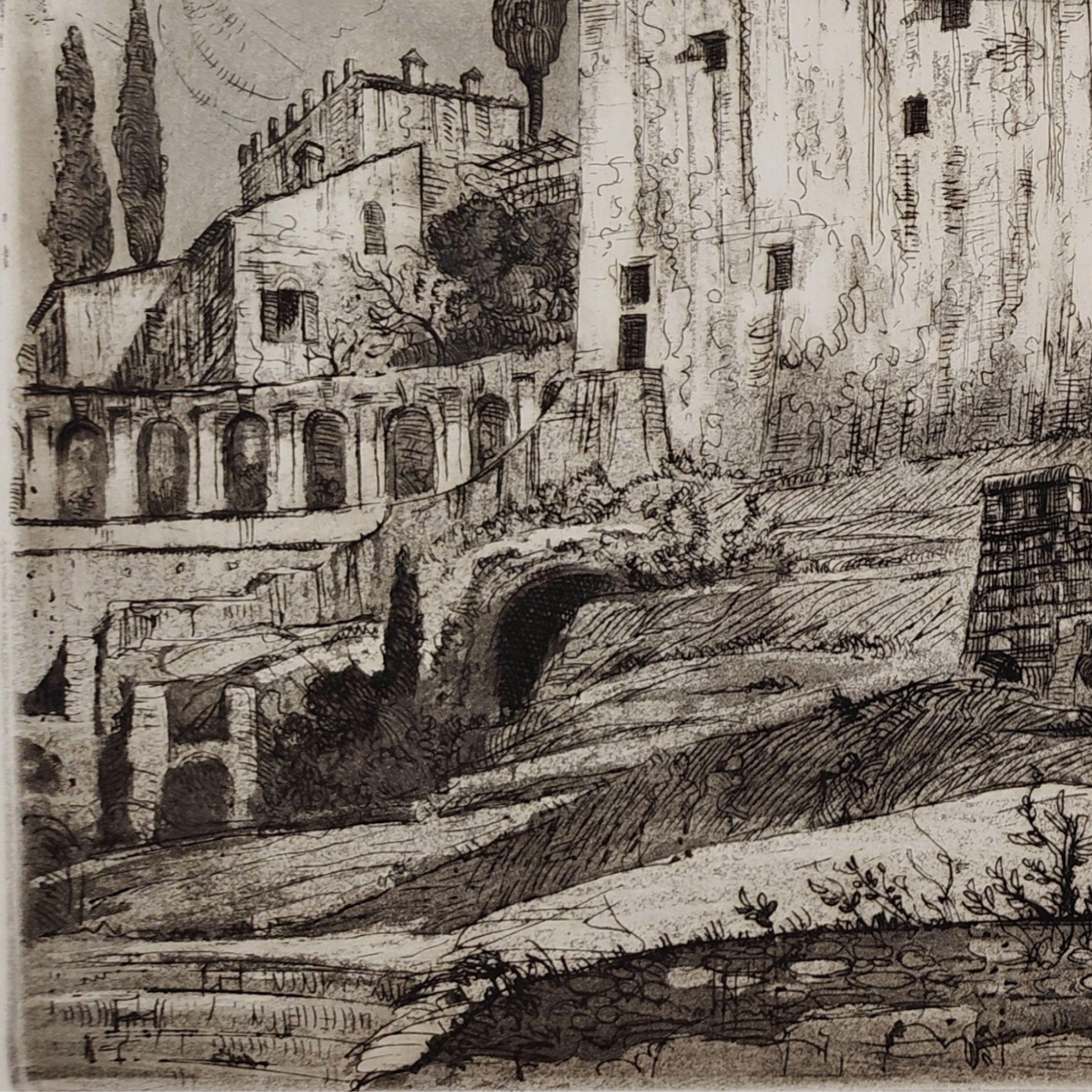 Etching Church of Santa Libera in Verona 1923 by Ettore Fagiuoli For Sale 7
