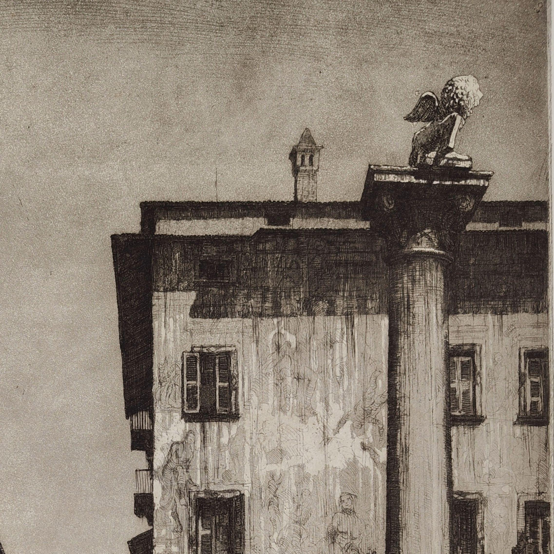 Etching Piazza delle Erbe in Verona 1928 by Ettore Fagiuoli For Sale 2