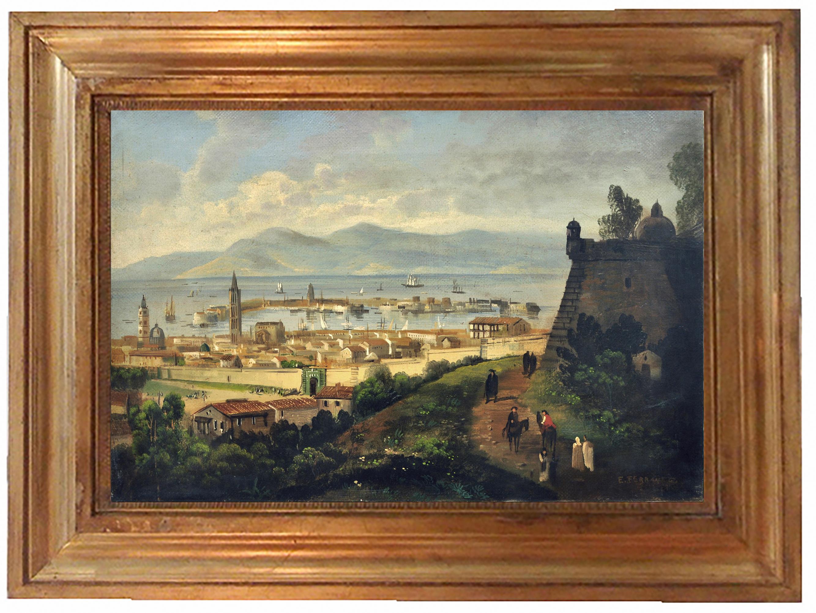 MESSINA- Posillipo School -Oil on Canvas Italian Landscape Painting