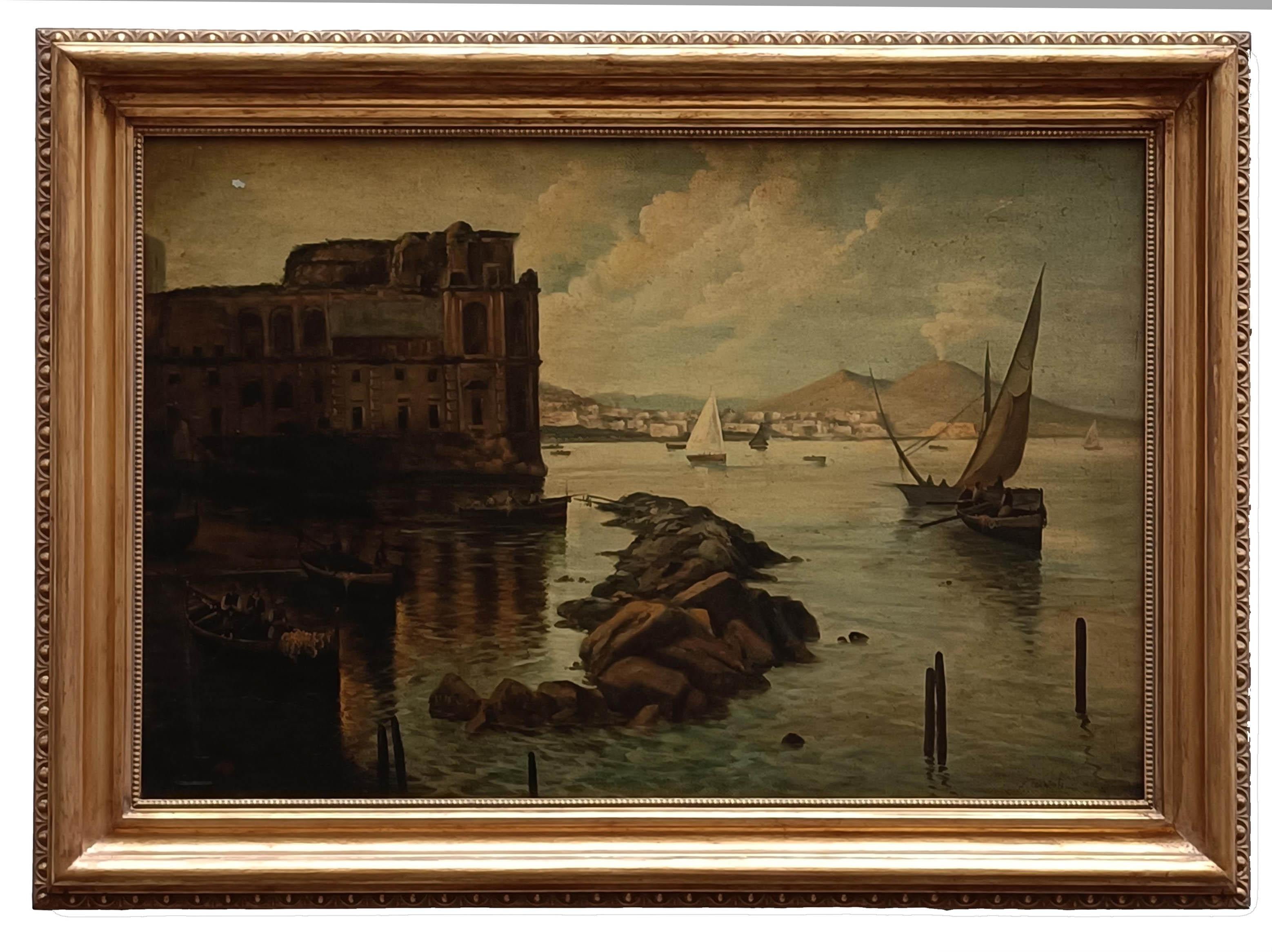 NAPOLI - Paesaggio italiano della Scuola di Posillipo Olio su tela