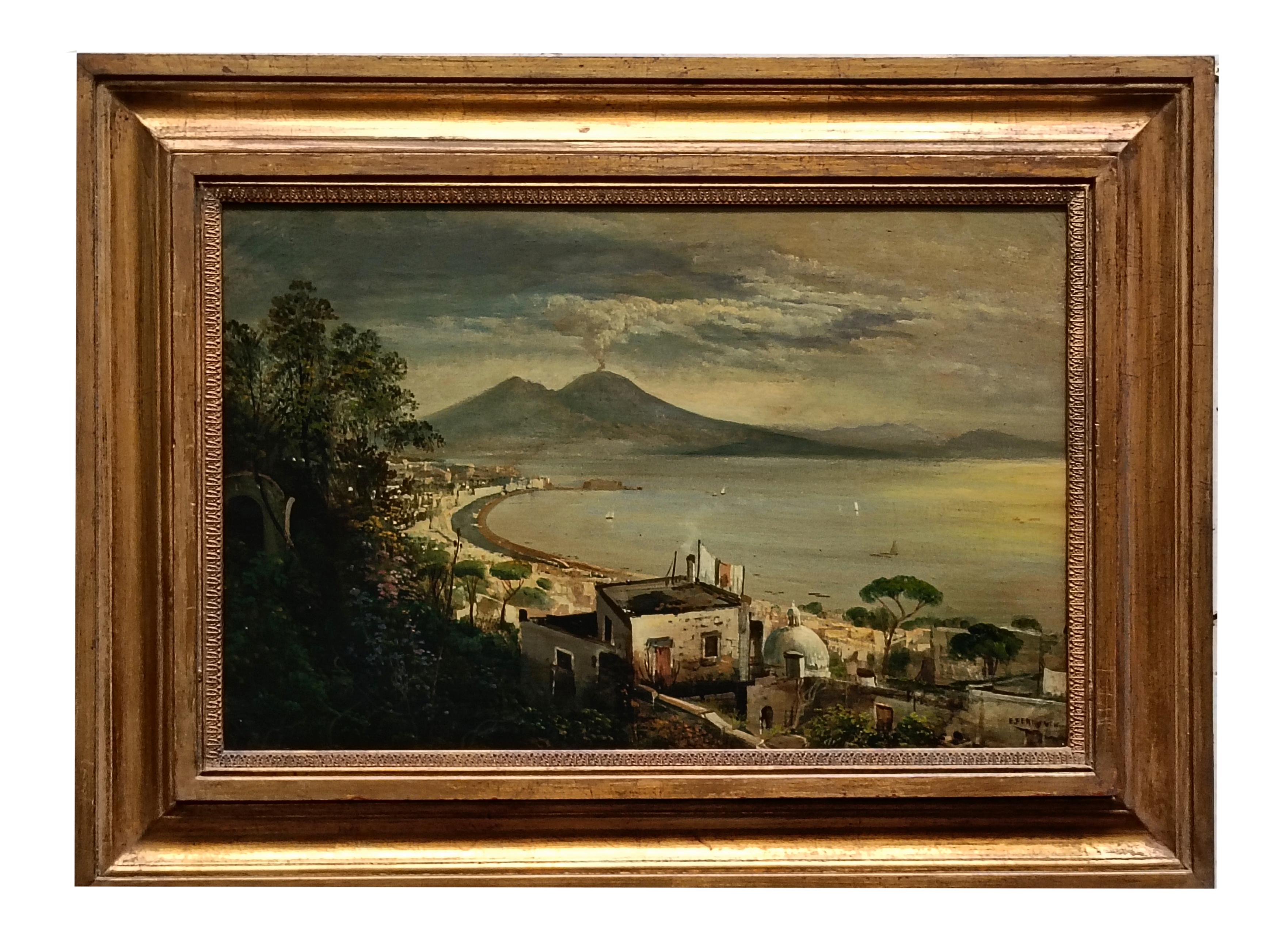 NAPOLI - Scuola di Posillipo - Pittura paesaggistica italiana ad olio su tela