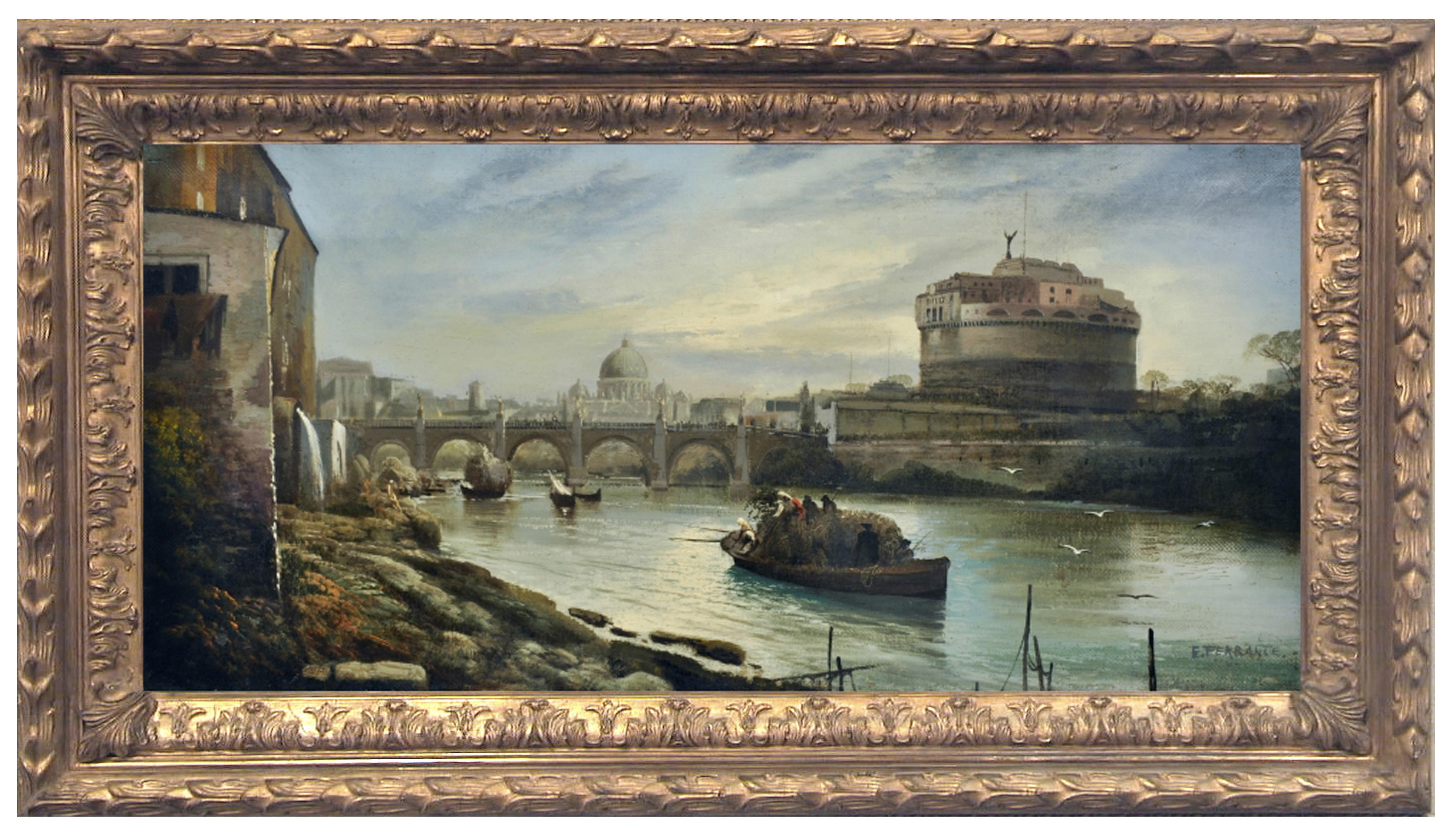 ROME - À la manière de G. Vanvitelli - Peinture de paysage italien à l'huile sur toile - Painting de Ettore Ferrante