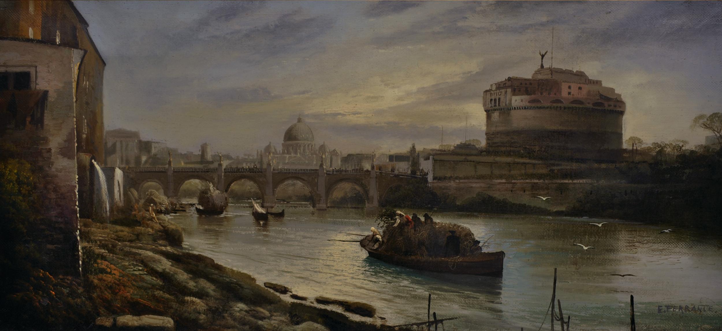 ROME - À la manière de G. Vanvitelli - Peinture de paysage italien à l'huile sur toile en vente 3