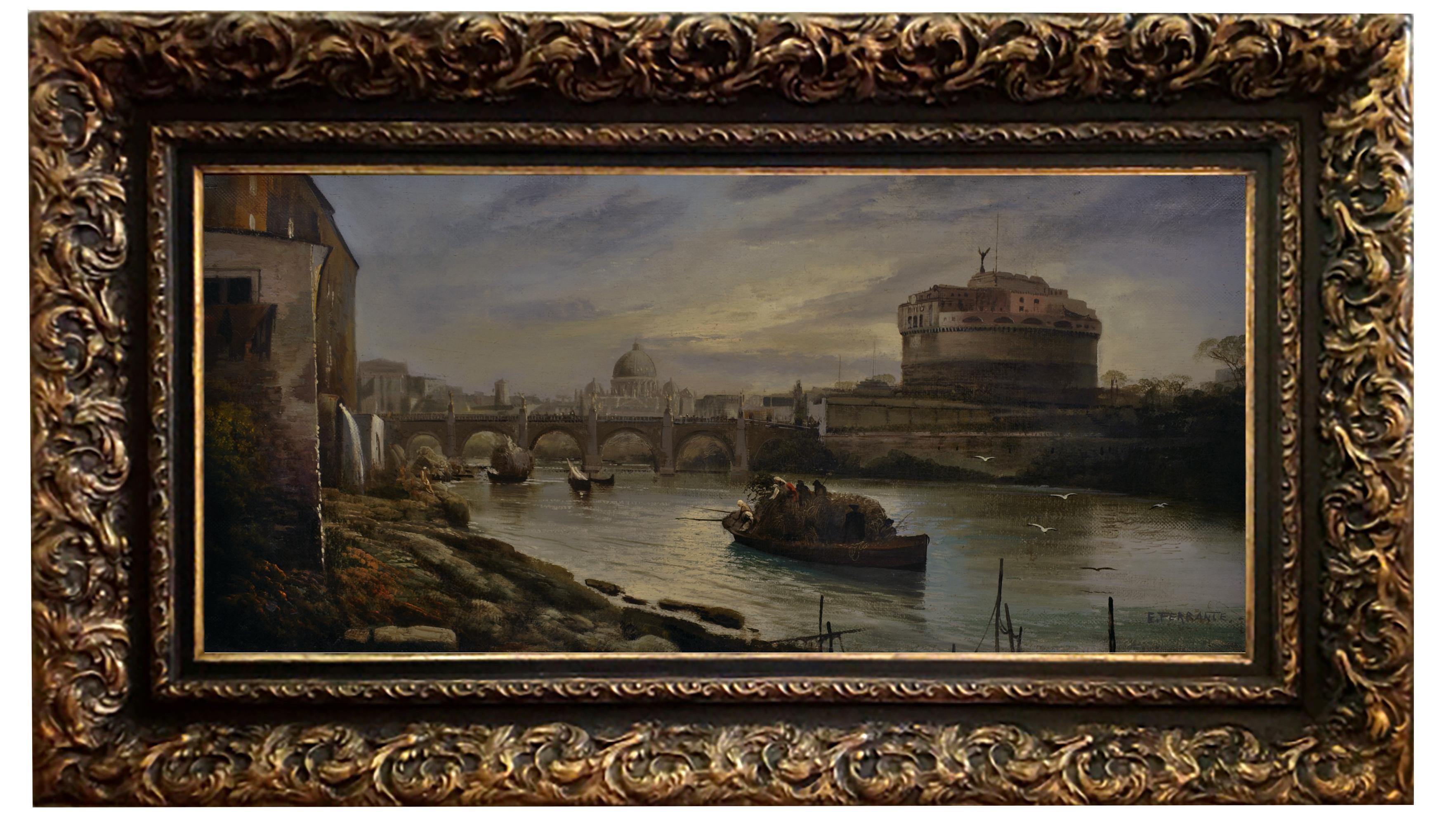 ROME - À la manière de G. Vanvitelli - Peinture de paysage italien à l'huile sur toile