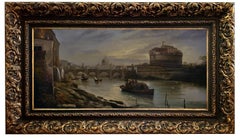 ROME - In the Manner of G.Vanvitelli - Italian Landscape Oil on Canvas Painting