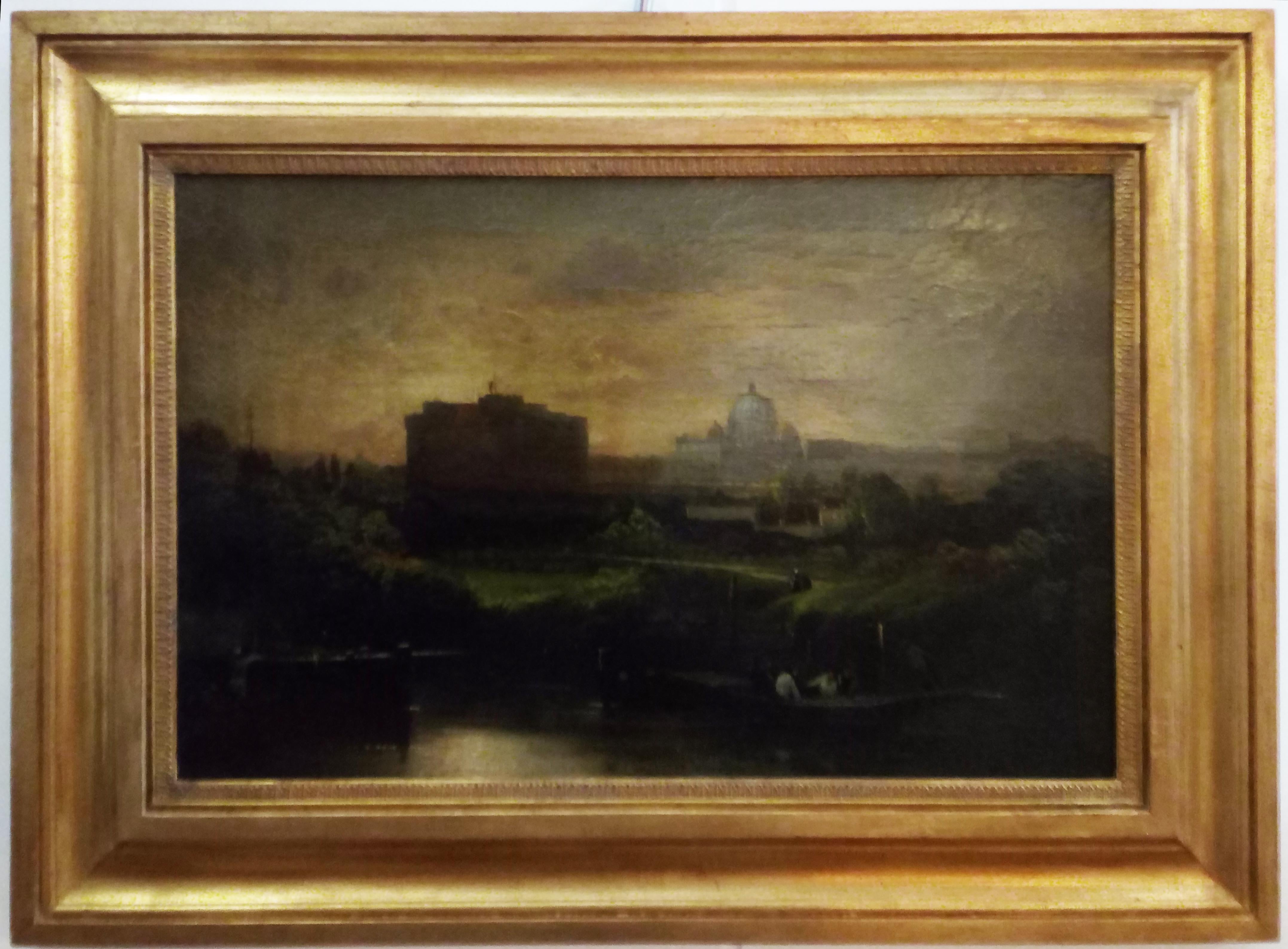 Landscape Painting Ettore Ferrante - Rome - à la manière de G. Vanvitelli -  Peinture à l'huile sur toile - paysage italien