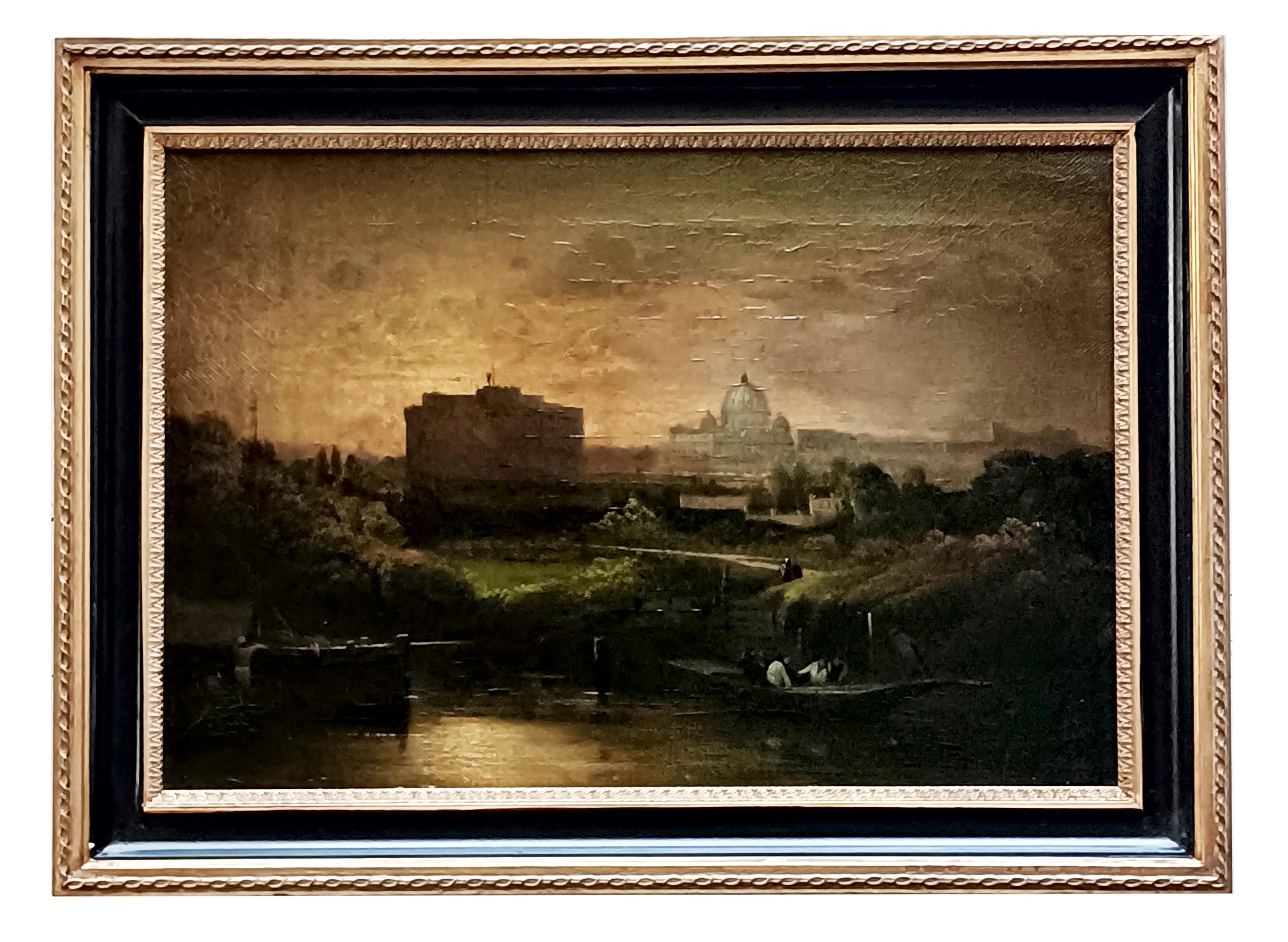 Rome - In the Manner of G.Vanvitelli -  Oil on Canvas Italian Landscape Painting