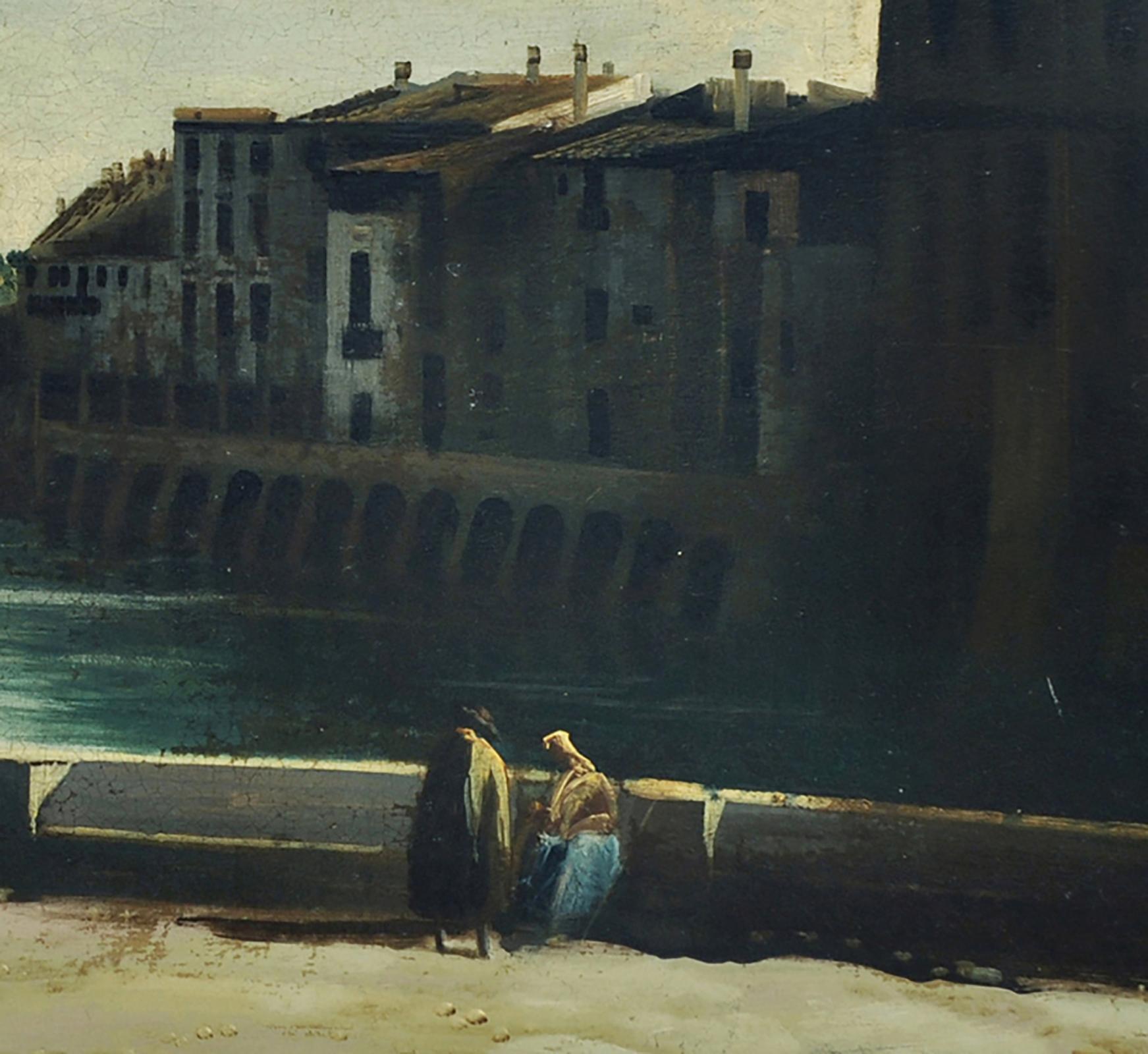 ROME - Italian School -  Landscape Oil on Canvas Painting, - Black Landscape Painting by Ettore Ferrante