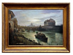 ROME - École italienne - Peinture de paysage à l'huile sur toile 