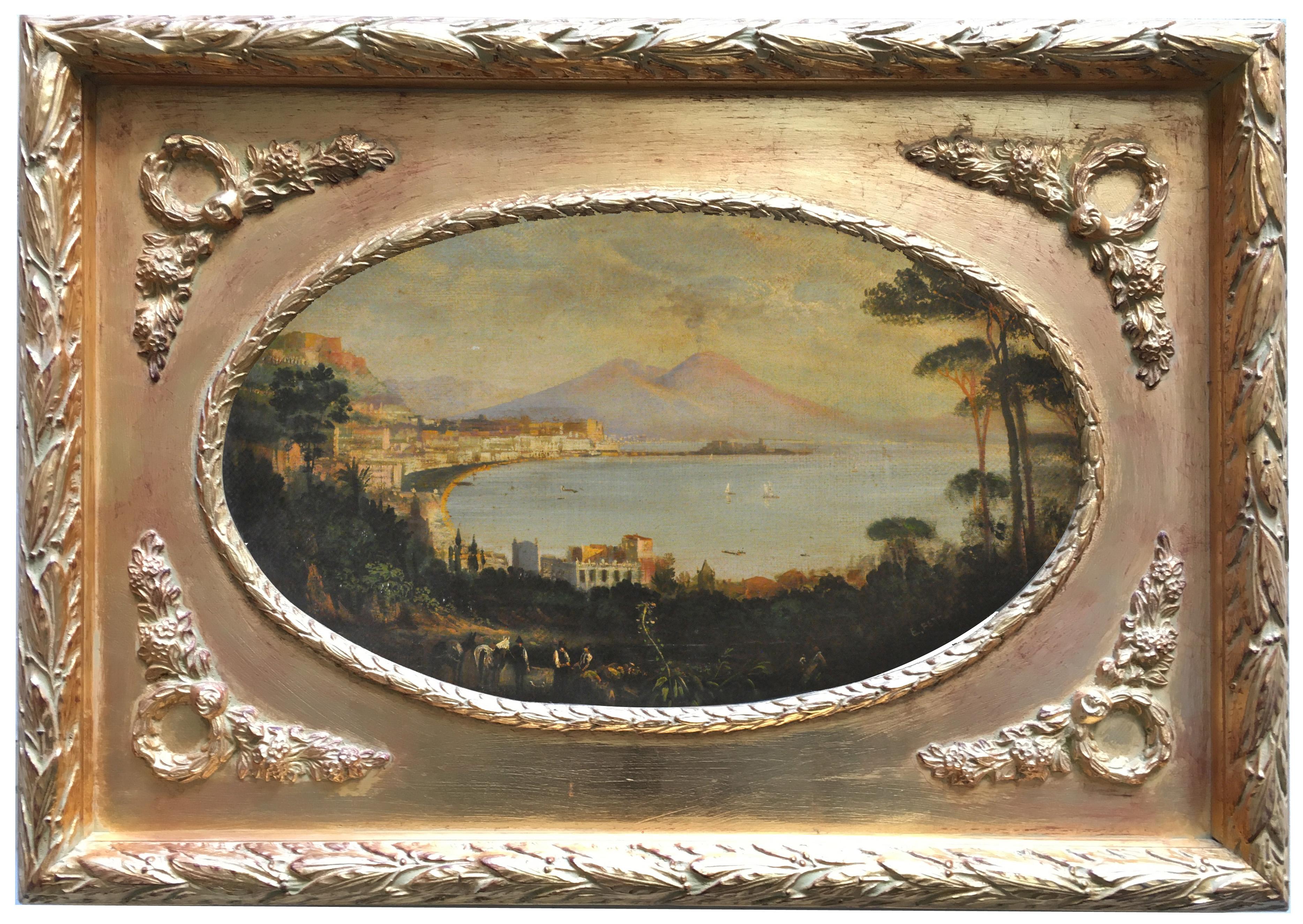 Ettore Ferrante Landscape Painting - VIEW OF NAPLES -Posillipo School -  Italian Landscape Oil on Canvas Painting