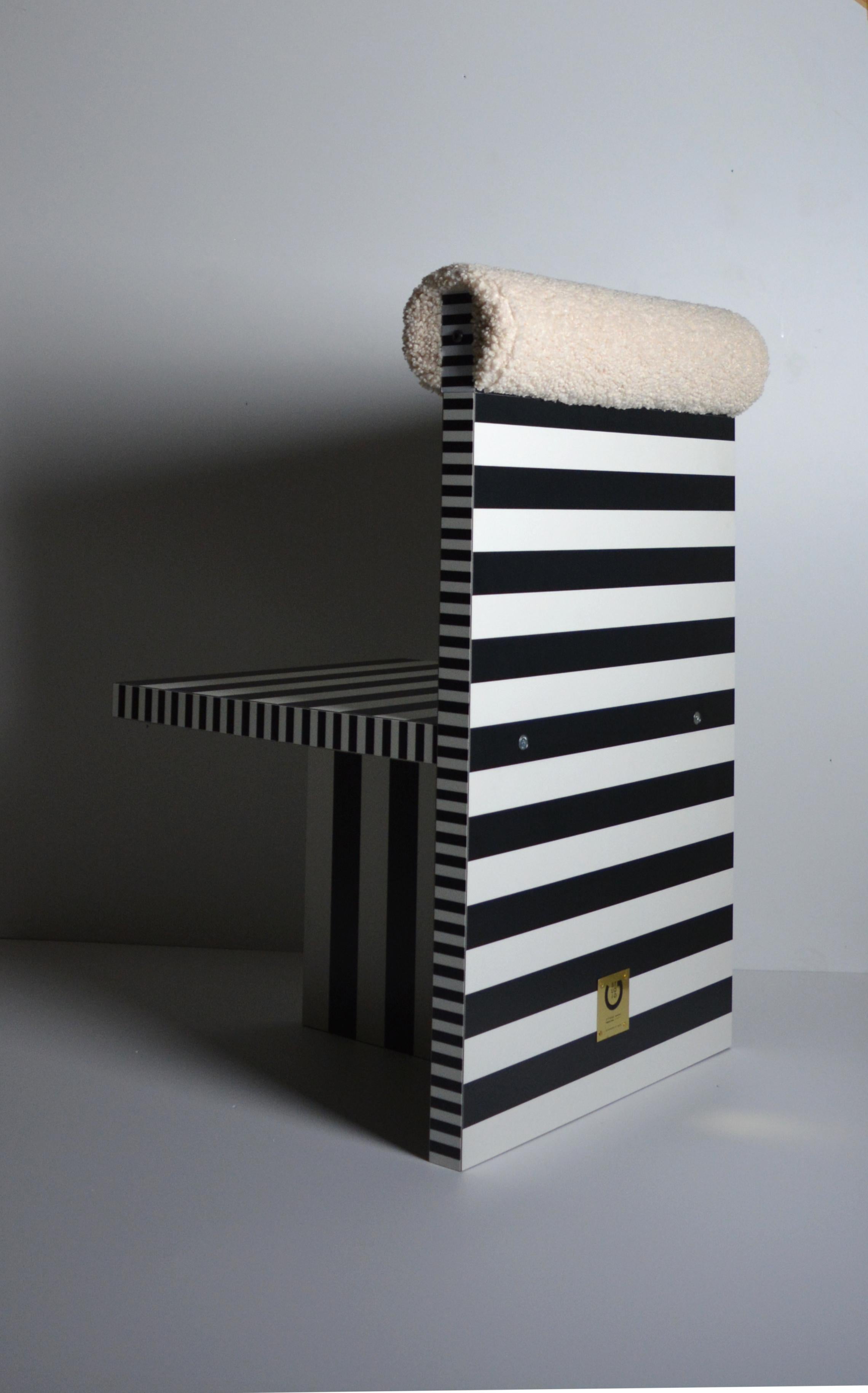 Post-Modern Ettore armchair memphis tribute black white lamiate white bouclé Studio Greca For Sale