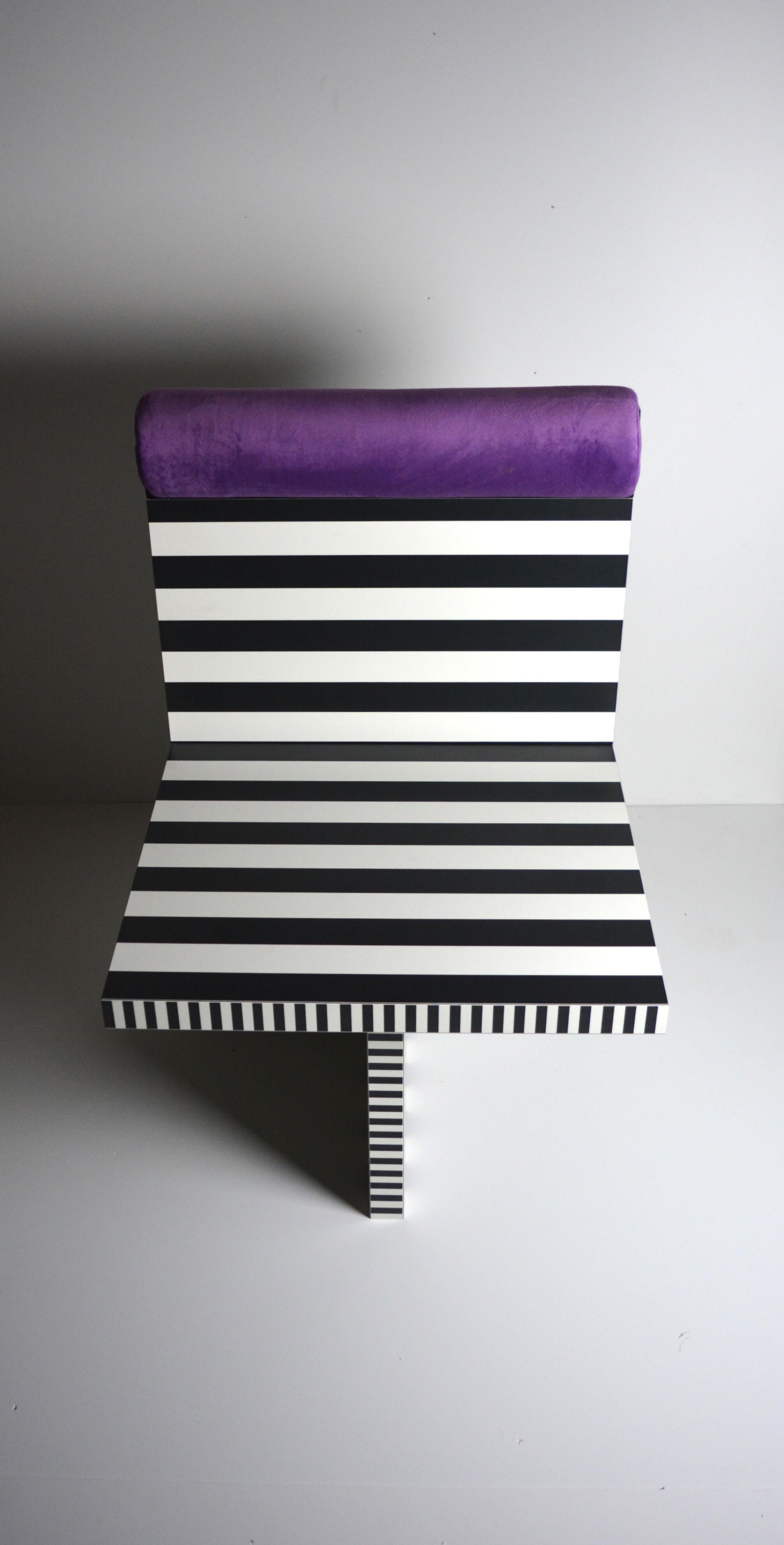 Hand-Crafted Ettore armchair memphis tribute black white lamiate purple velvet Studio Greca   For Sale