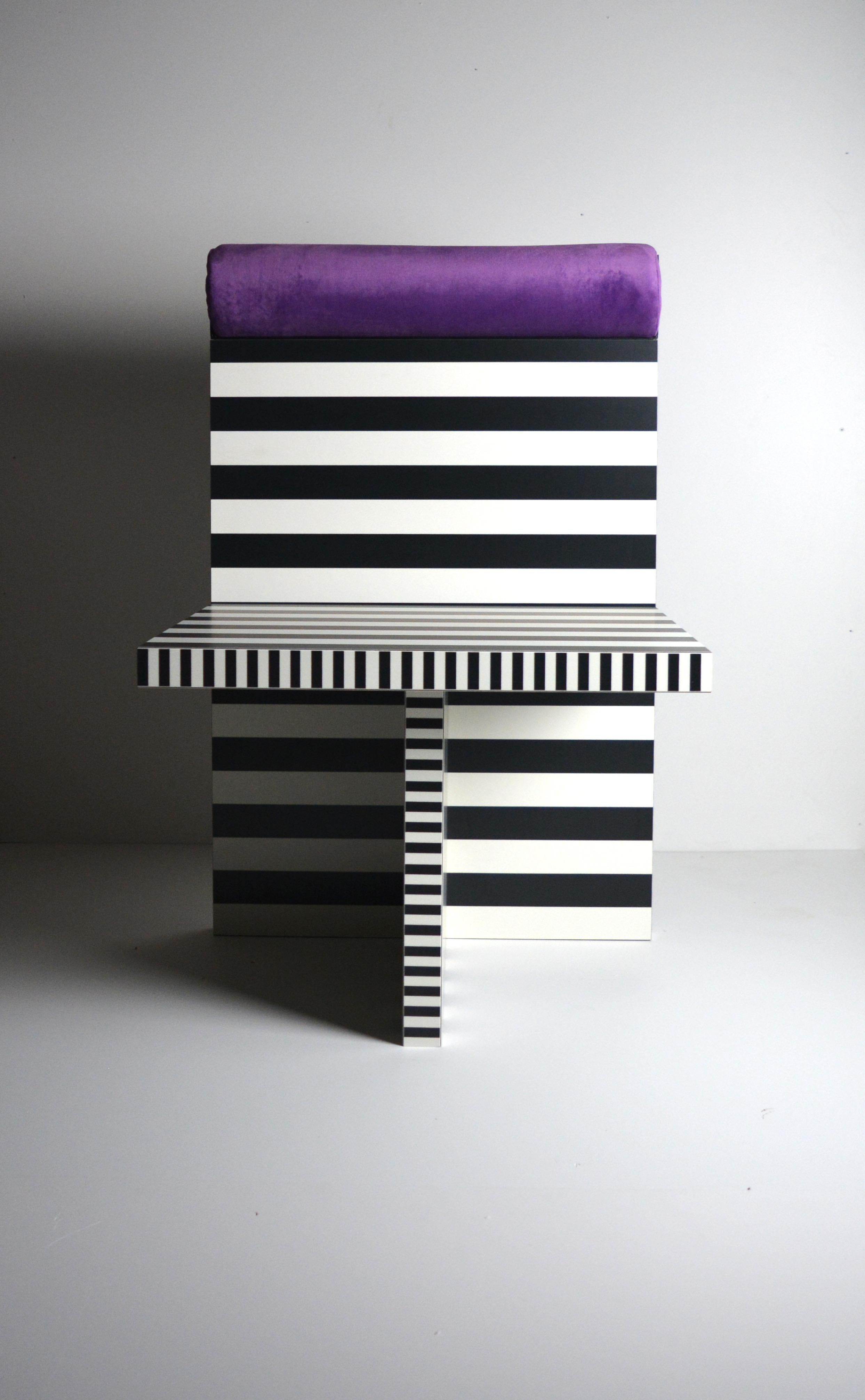 Hand-Crafted Ettore armchair memphis tribute black white lamiate purple velvet Studio Greca For Sale