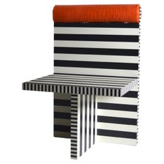 Ettore armchair memphis tribute black white lamiate orange leather Studio Greca