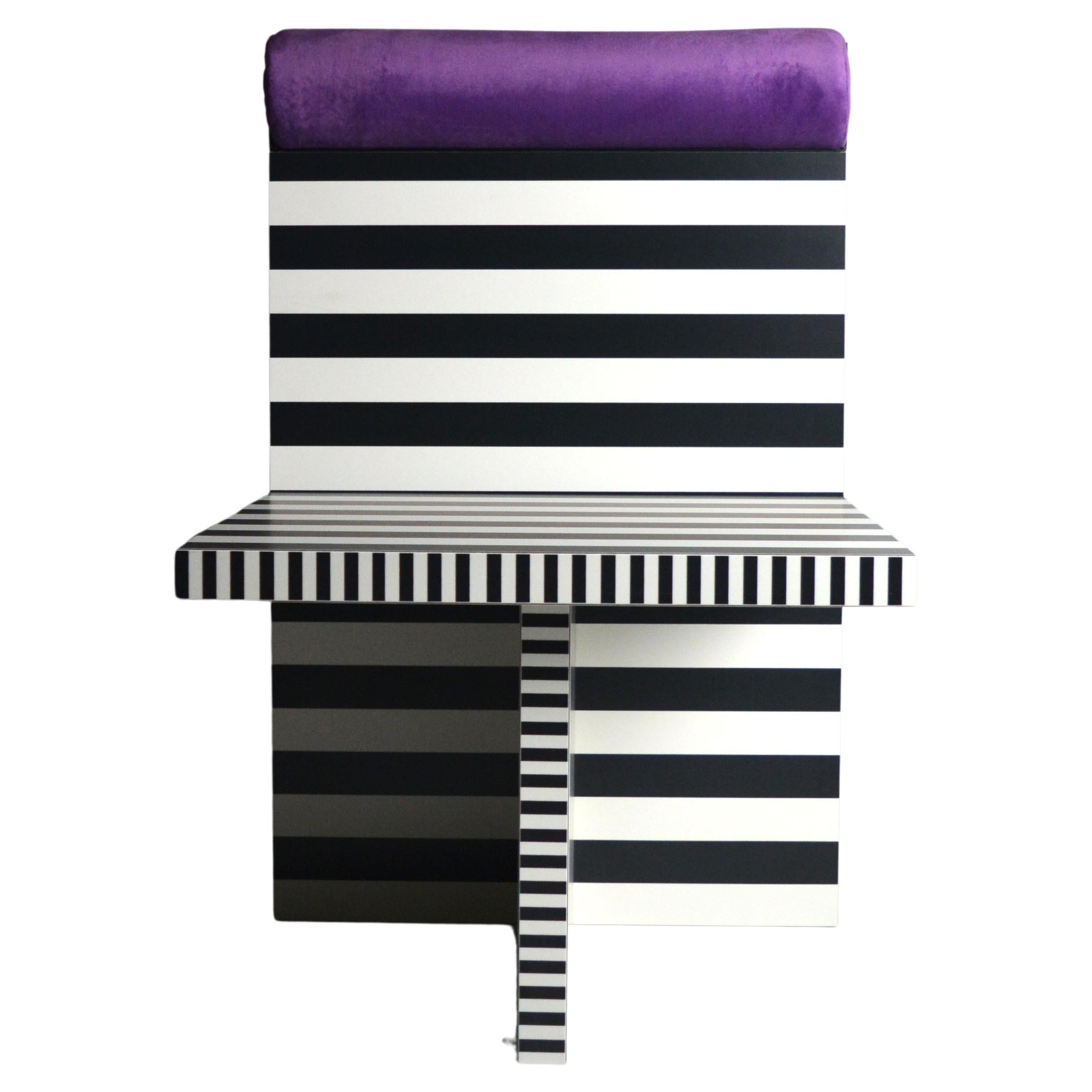 Ettore armchair memphis tribute black white lamiate purple velvet Studio Greca  