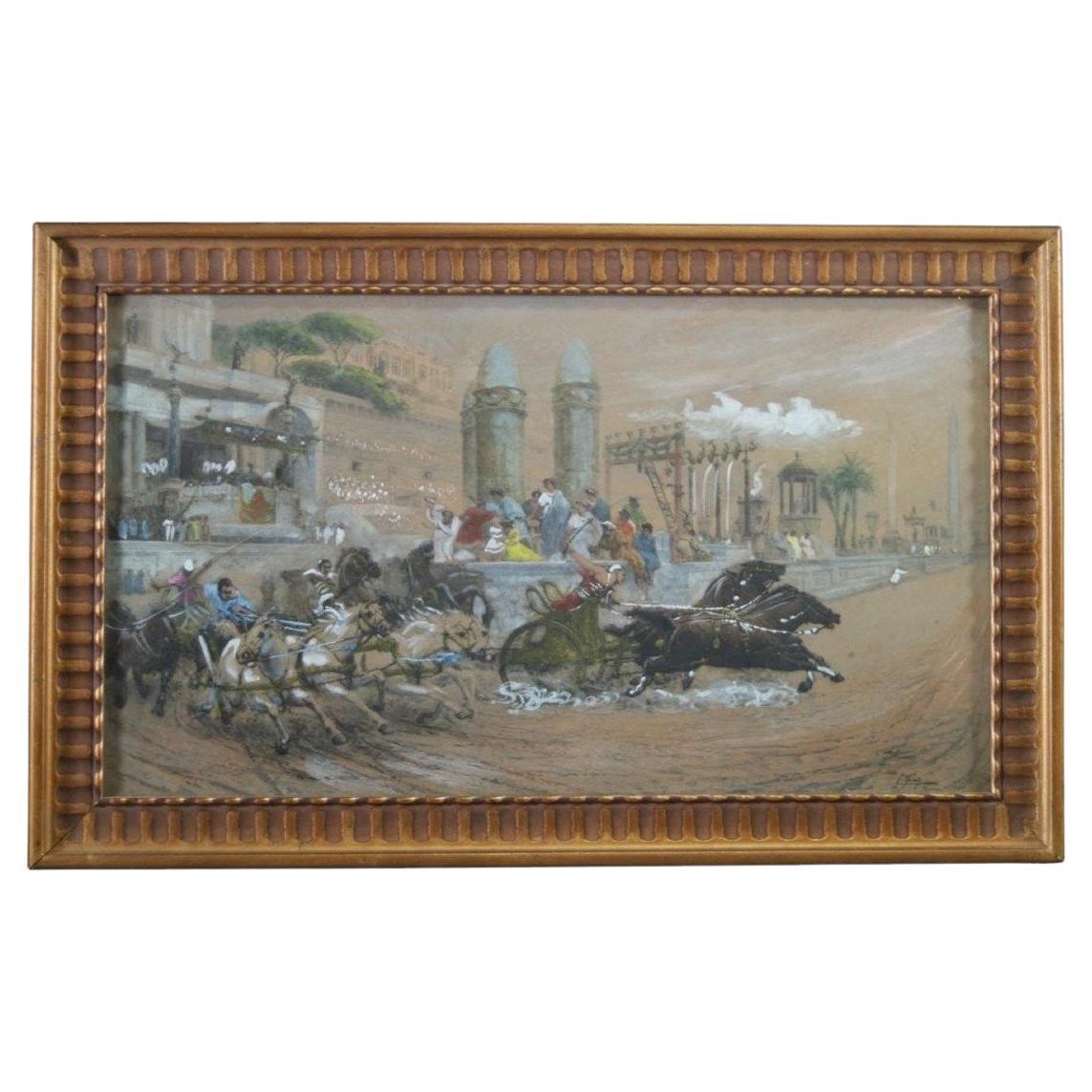 Ettore Forti (xix-xx) Chariot Race In The Circus Maximus", Pastell und Gouache im Angebot
