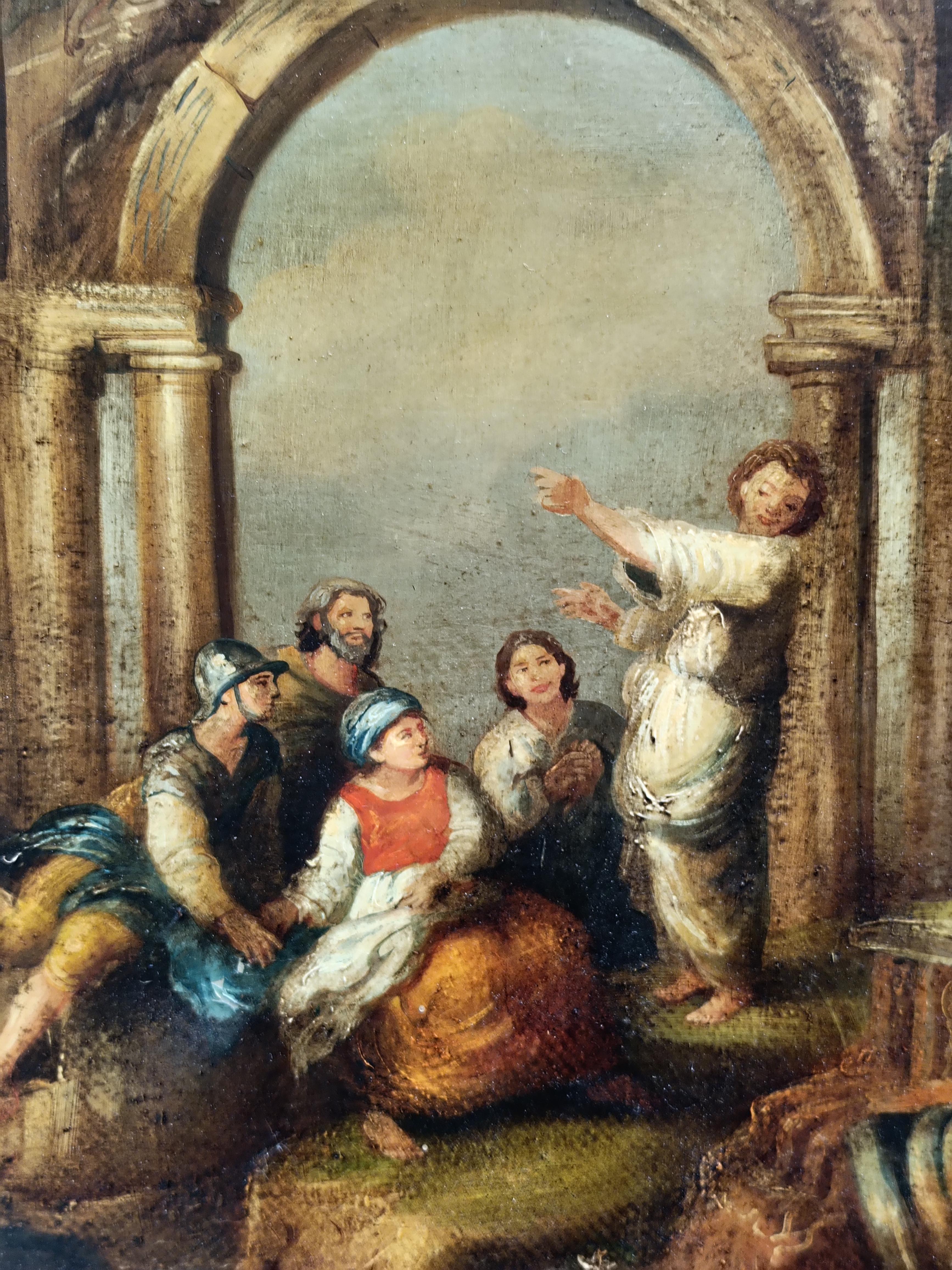 ARCHITETTURE ANIMATE - Olivenöl in der Maniera von Giovanni Paolo Pannini – Painting von Ettore Frattini