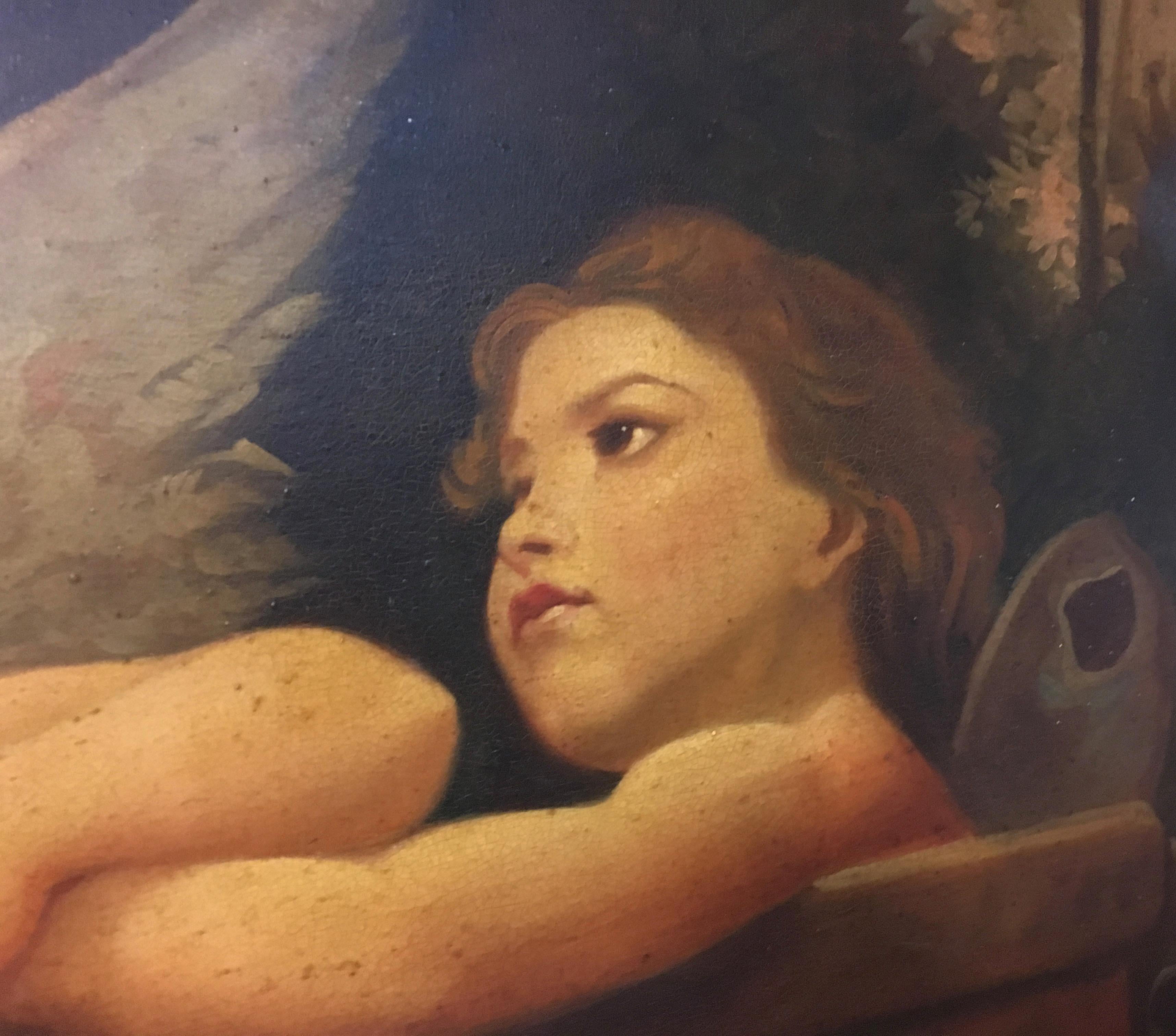 Cherubini alla fontana - Ettore Frattini Italia 2002 - Olio su tela cm.86x66. 
Telaio disponibile su richiesta presso la nostra officina.
Il quadro di Ettore Frattini raffigura un'allegoria di putti alla fontana; il dipinto è ispirato al pittore