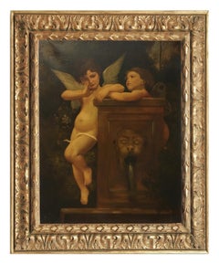 CHERUBS AT THE FOUNTAIN- In the Manner of W.Bouguereau Italy Oil on canvas paint