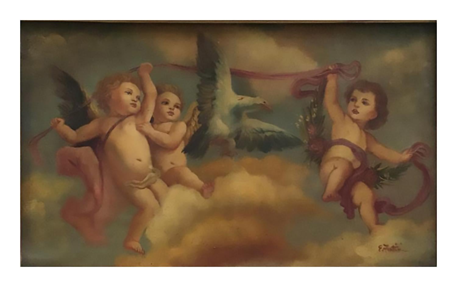CHERUBS  - In the Manner of Rubens -  Italian Oil on copper painting - Painting by Ettore Frattini