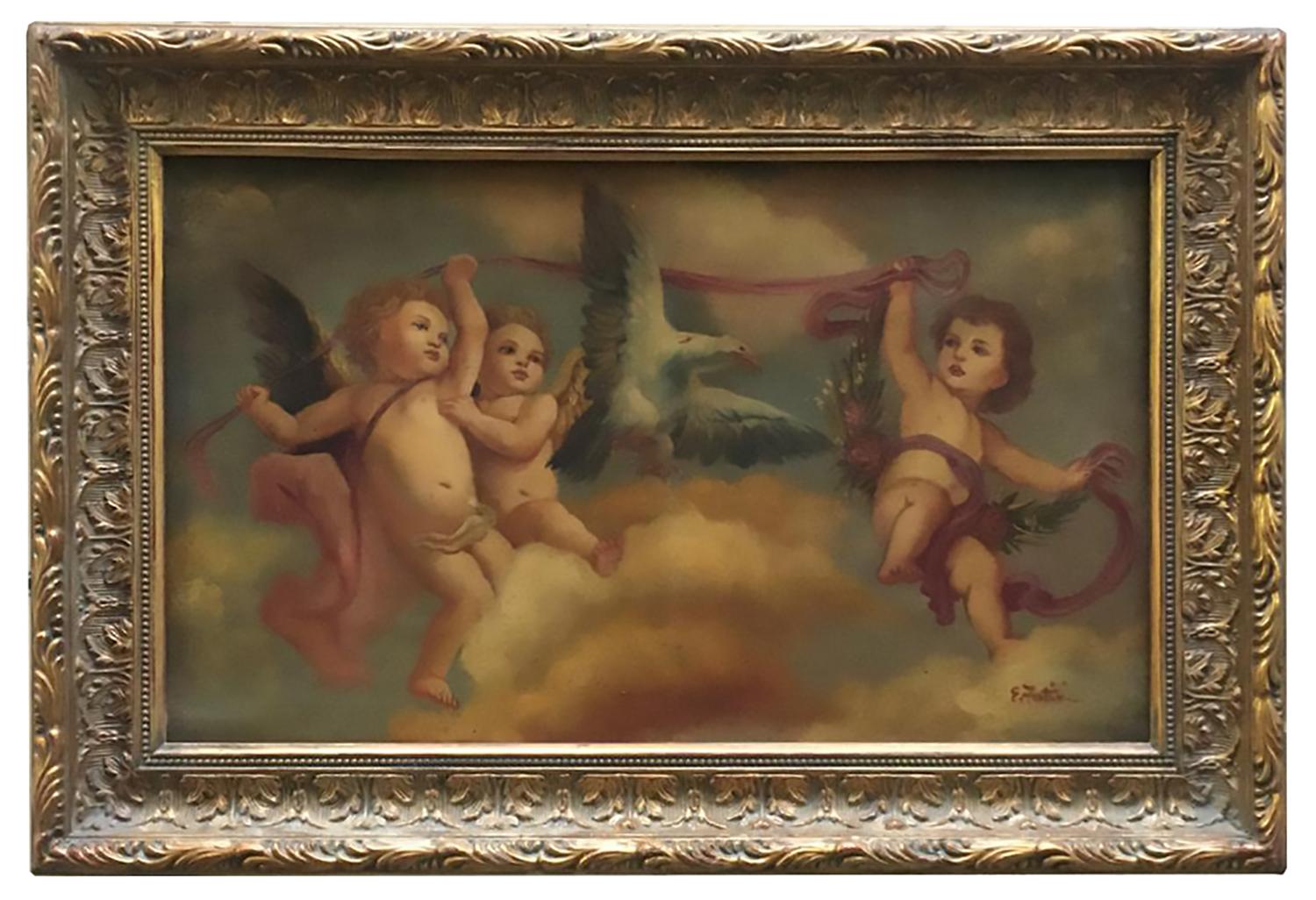 Ettore Frattini Portrait Painting - CHERUBS  - In the Manner of Rubens -  Italian Oil on copper painting