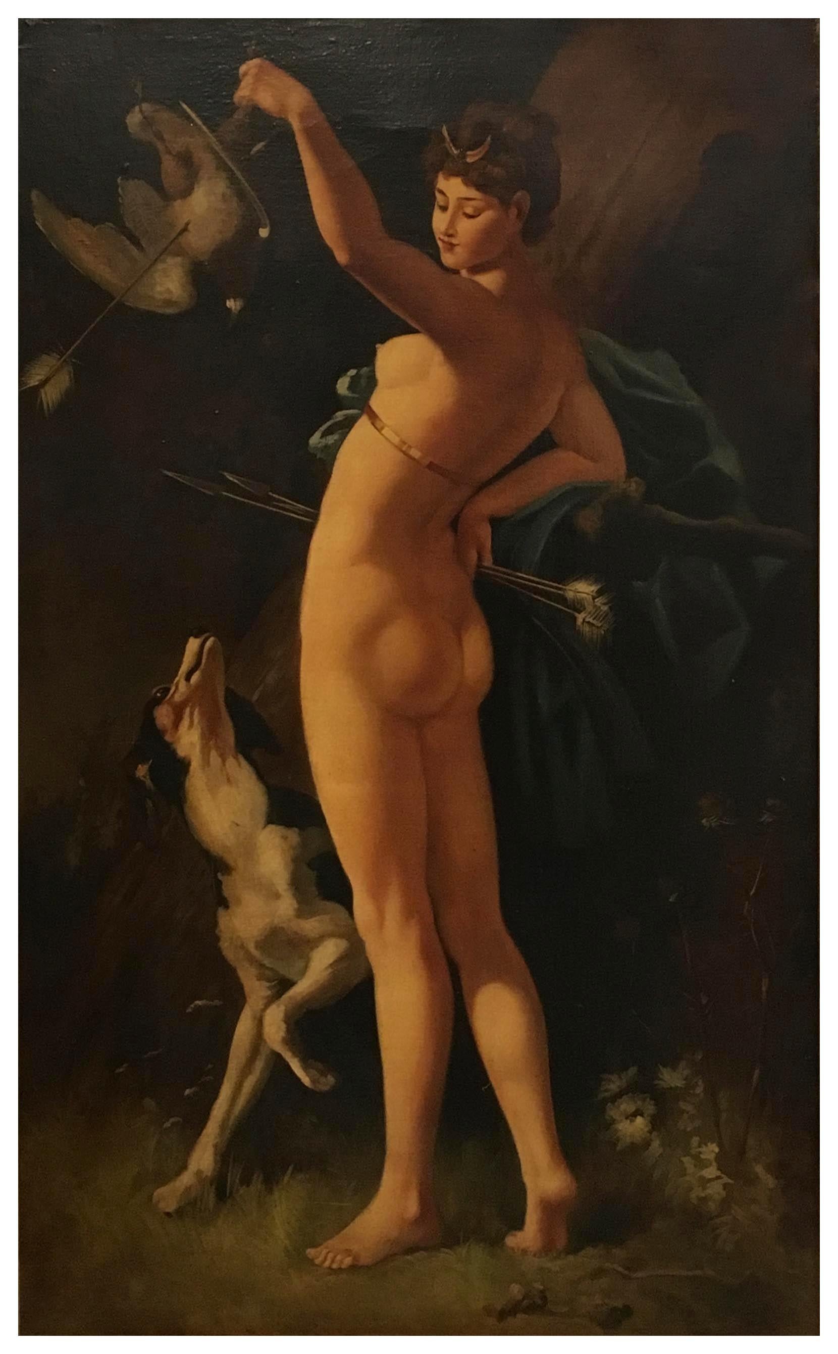 DIANA THE HUNTRESS -In the Manner of C.A.Coessin De La Foss oil on canvas paint  - Painting by Ettore Frattini