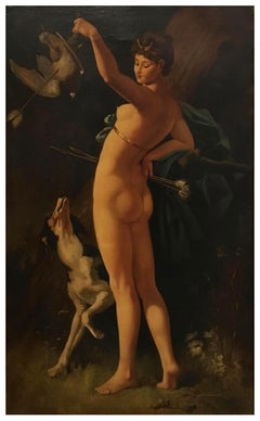 DIANA THE HUNTRESS -In the Manner of C.A.Coessin De La Foss oil on canvas paint
