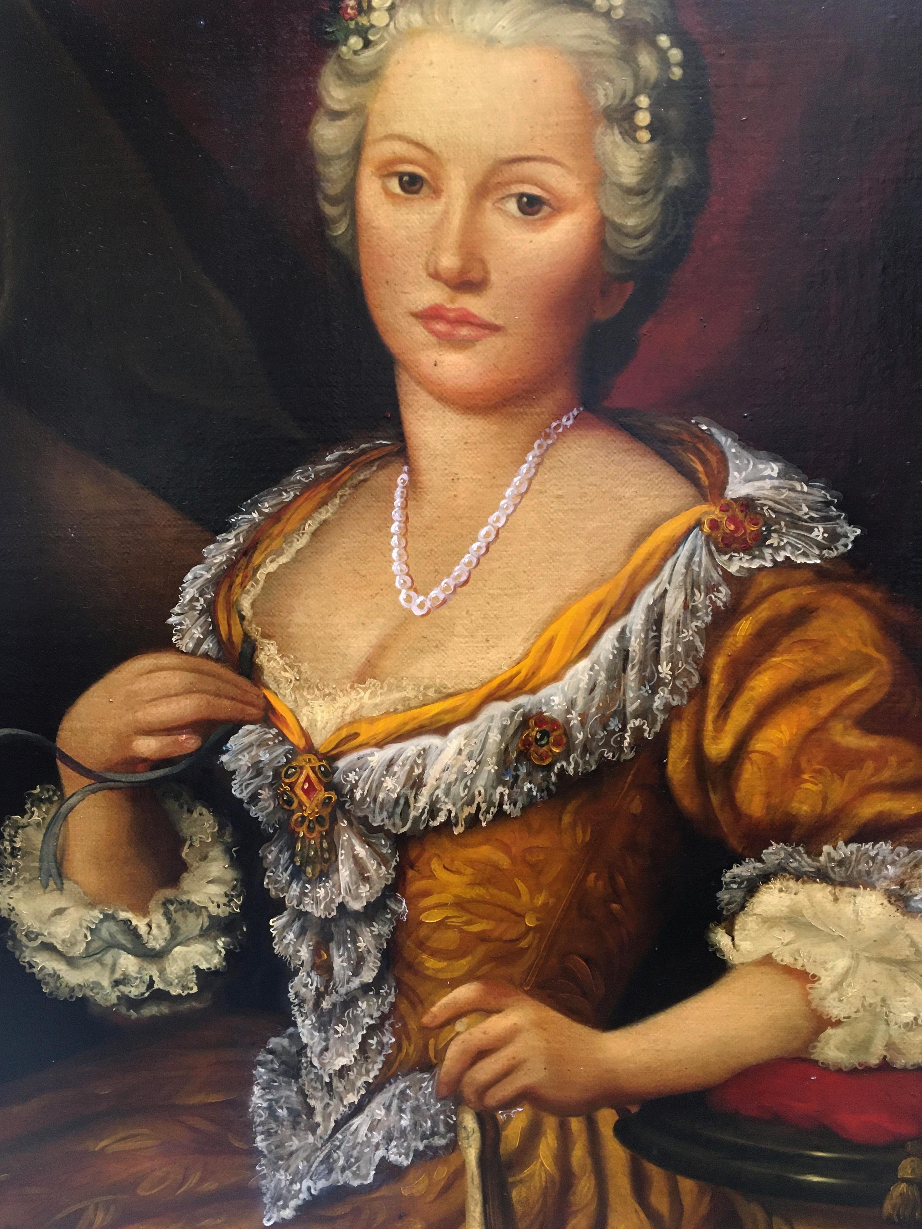 PORTRAIT OF A LADY E.Frattini - English School - Italy Figurative Oil on Canvas  - Baroque Painting by Ettore Frattini