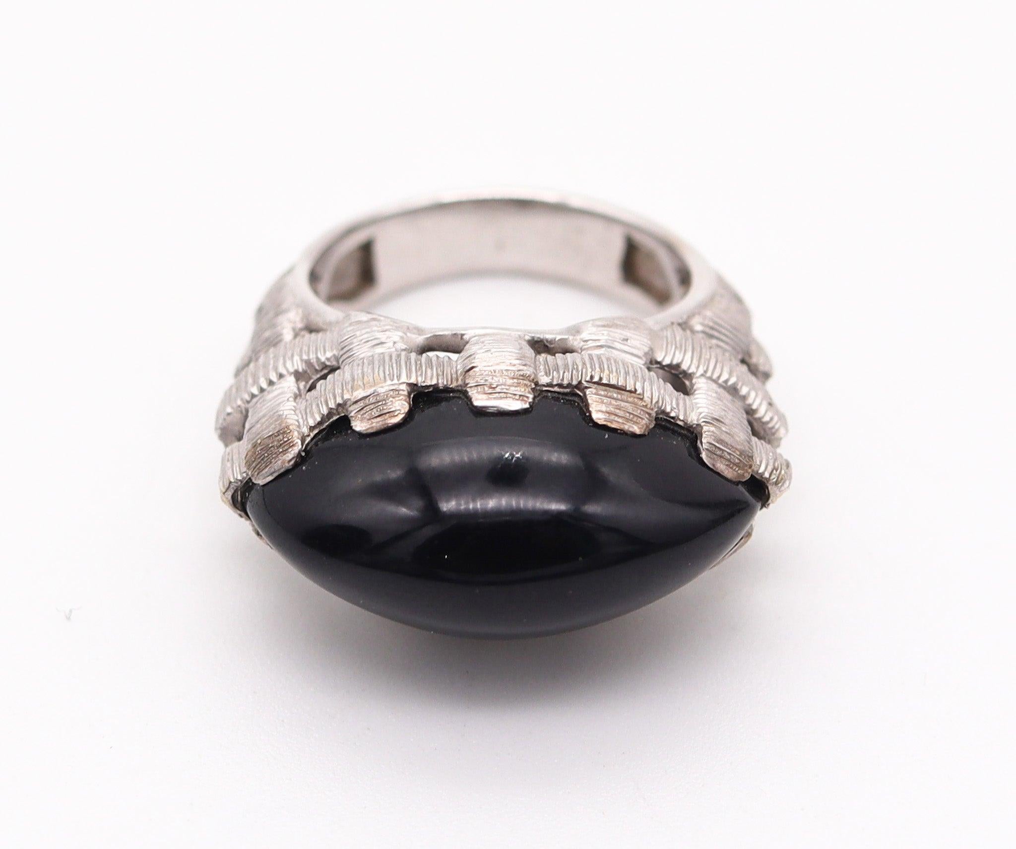 Cabochon ETTORE PANELLI Basket Cocktail Ring In Solid 18Kt White Gold With Black Onyx For Sale